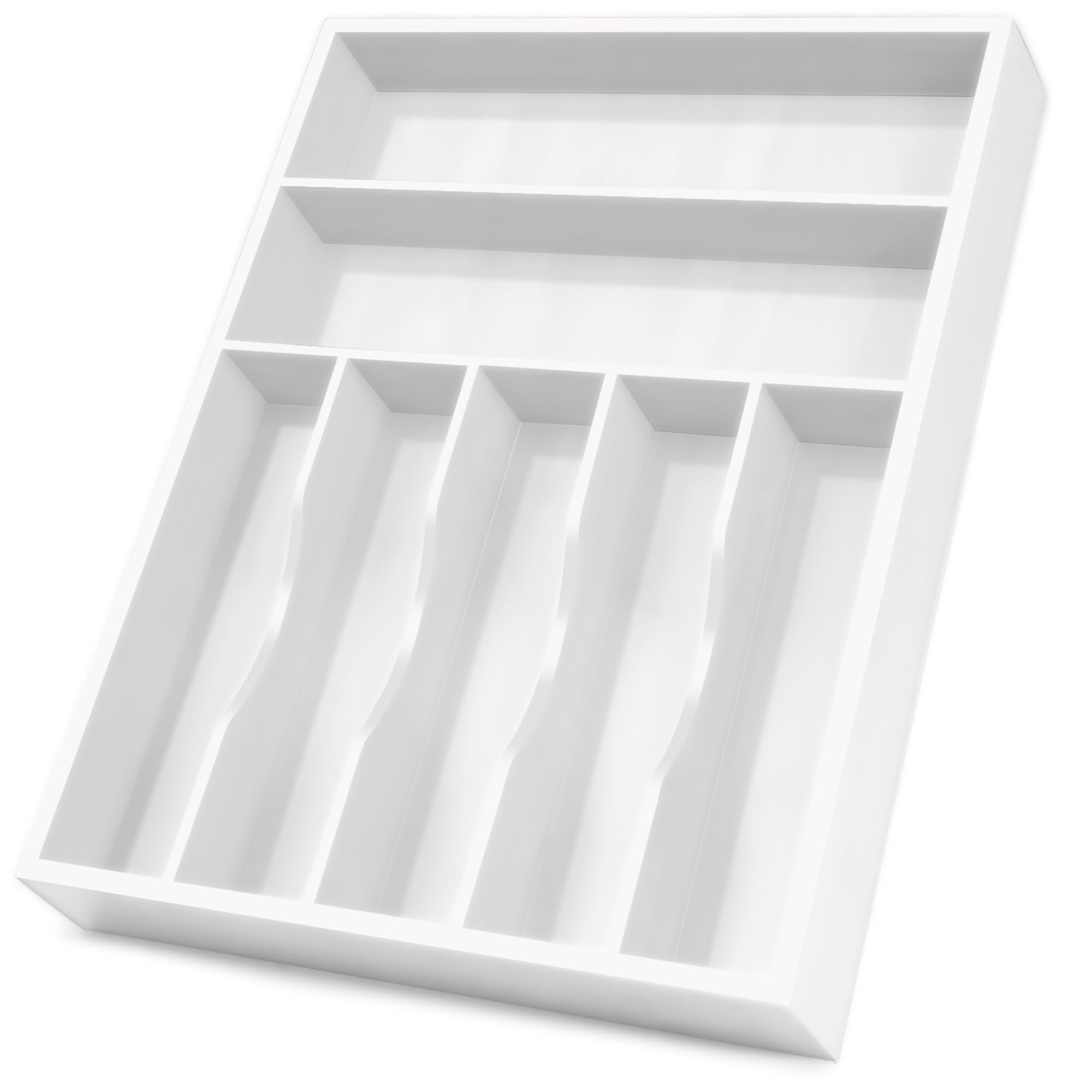 Bellsal White Utensil Organizer 12.5 Inch Silverware Tray for Drawer Utensil Holder Cutlery Organizer Kitchen Drawer Organizer 7