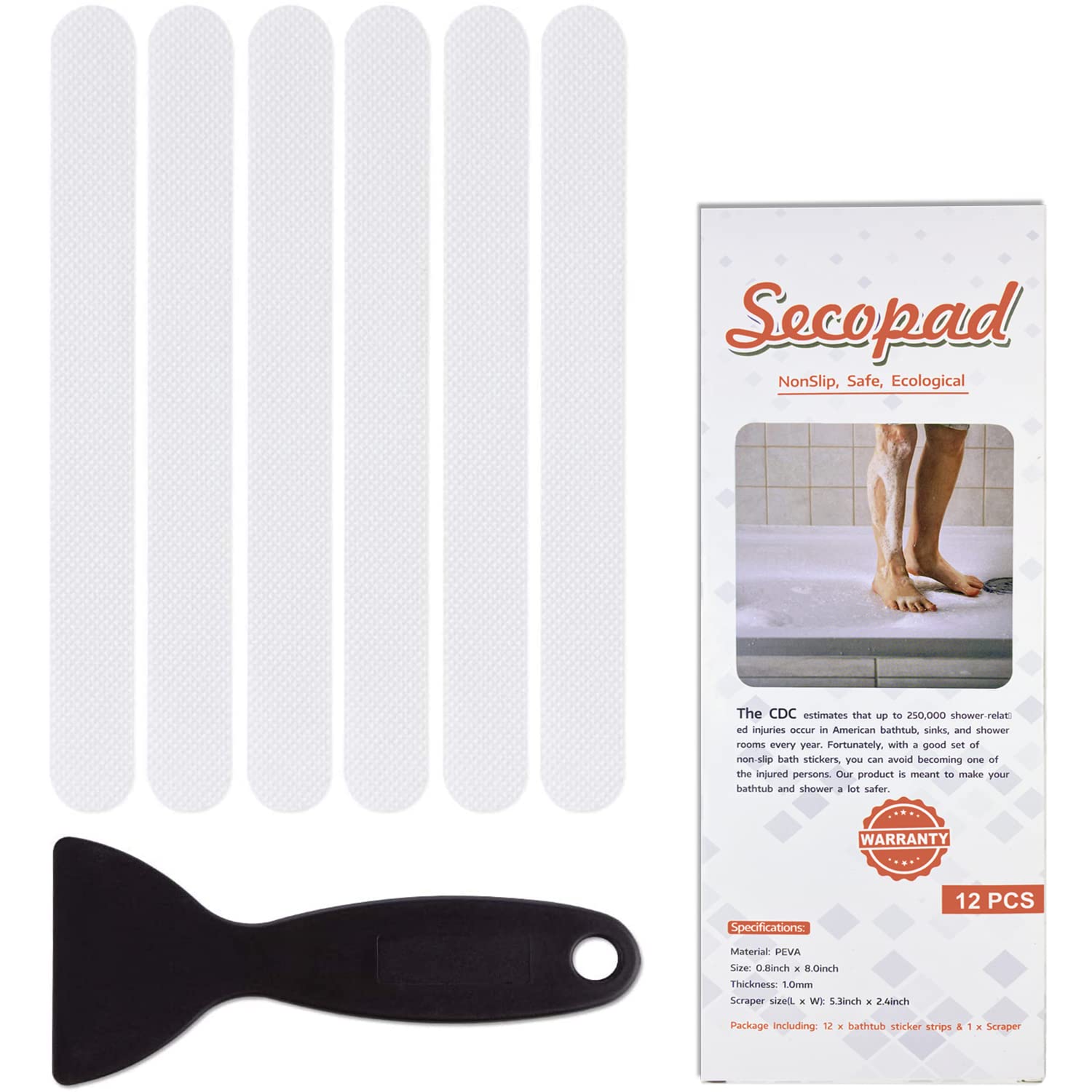 Secopad Anti Slip Shower Stickers 24 Pcs Safety Bathtub Strips Adhesive Decals With Premium Scraper