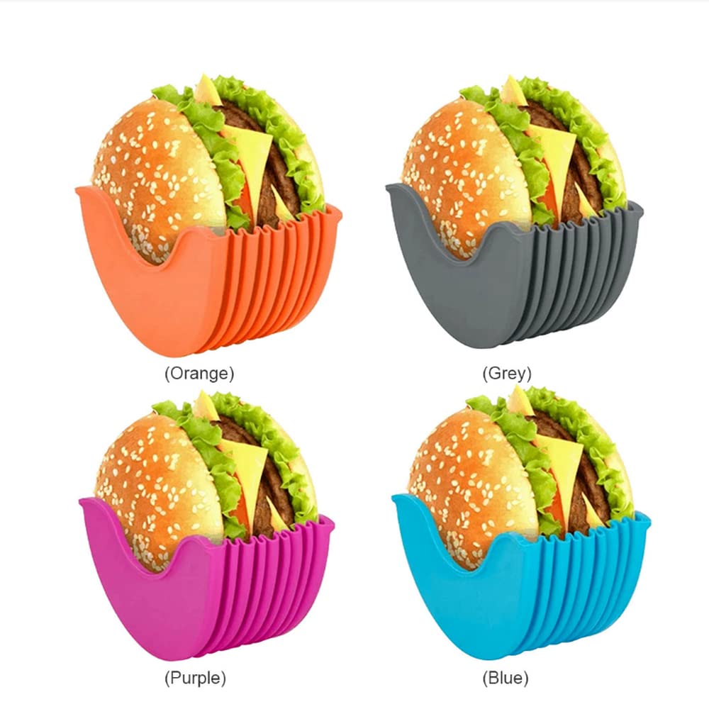 Yfeiqi Contact-Free Burger Holder Clip, Retractable-Reusable-Washable Food Grade Silicone Hamburger/Sandwich Clip, Burger Holder