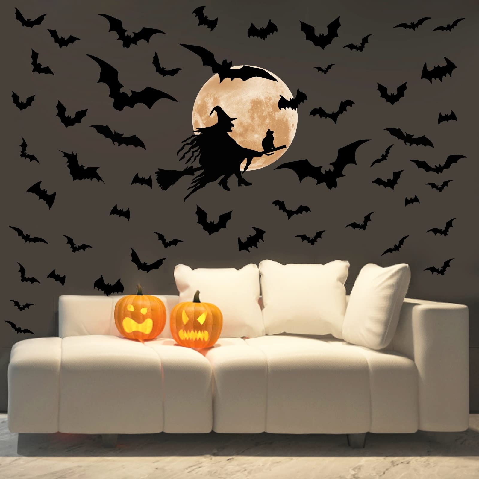Halloween Moon Wall Sticker Bat Wall Stickers Halloween Witch Wall Decals Removable Halloween Wall Decal Halloween Moon Wall Dec