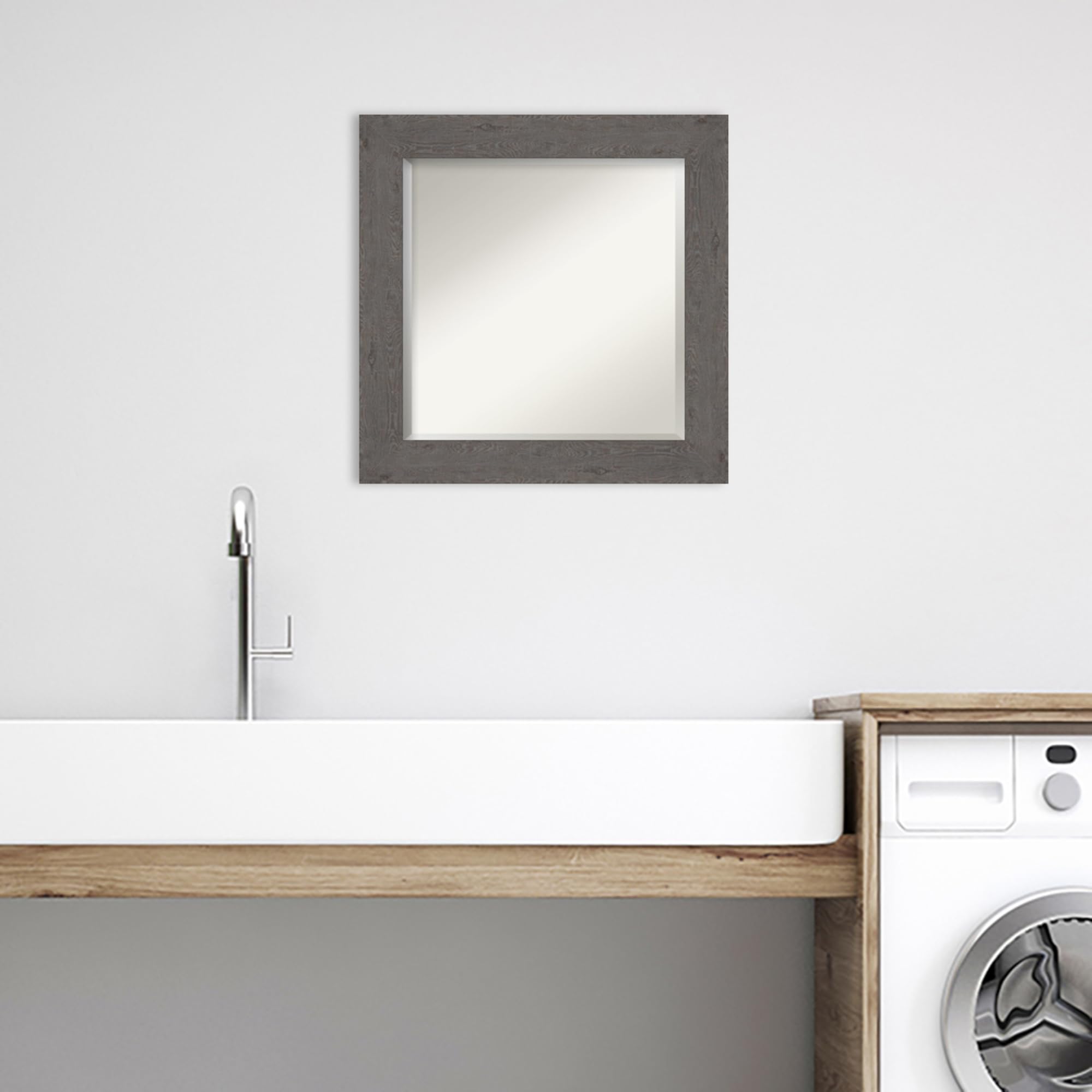 Amanti Art Bathroom Mirror, Rustic Plank Grey Wall Mirror For Use As Bathroom Vanity Mirror Over Sink (25.5 X 25.5 In.) Beveled