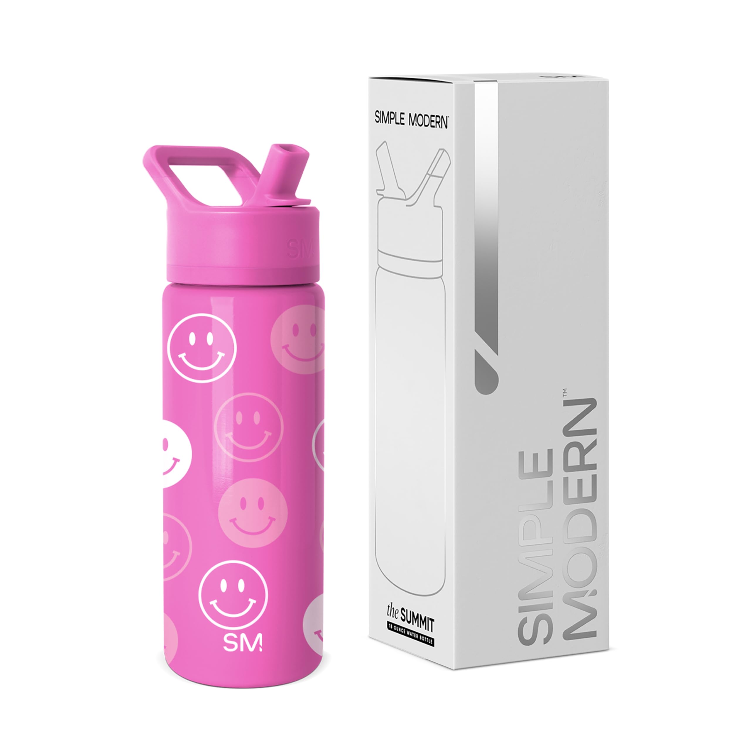 Simple Modern Kids Summit Water Bottle with Straw Lid | 18oz Stainless Steel Cup Insulated Tumbler for Toddlers, School | Pink H