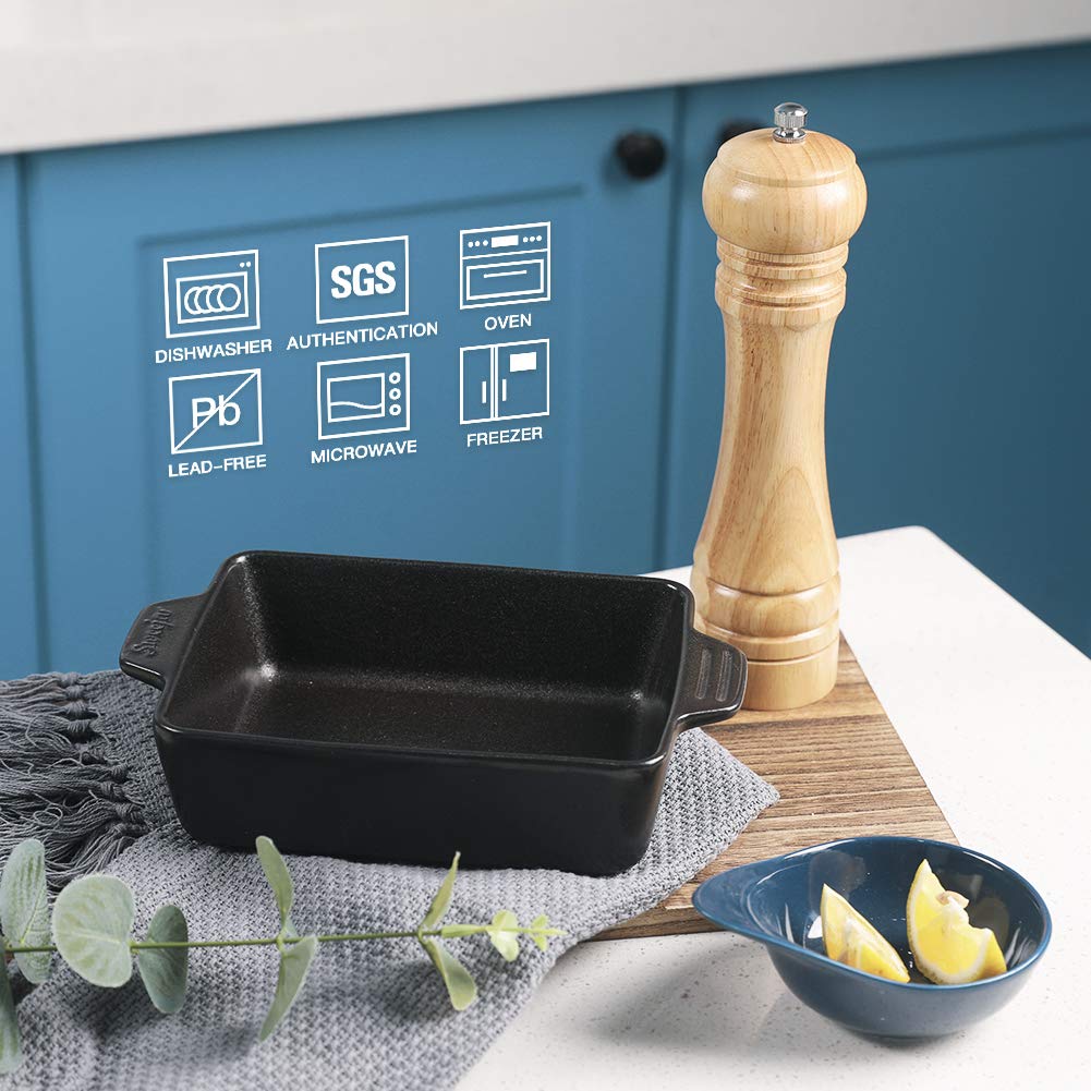 Sweejar Ceramic Baking Dish  Rectangular Small Baking Pan with Double Handles  22OZ for Cooking  Brownie  Kitchen  6.5 x 4.9 x 1.8 Inches(Black)