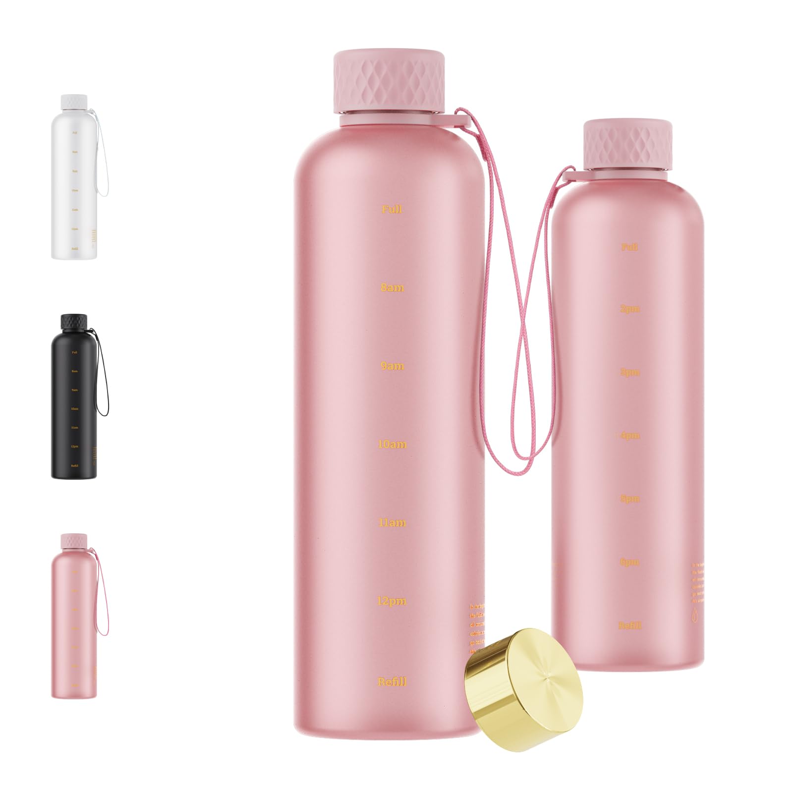 Sursip 42 oz Motivational Water Bottle with Time Marker, 1 Pack - Slim Tritan Water Bottles with Strap, Leakproof & Shatterproof