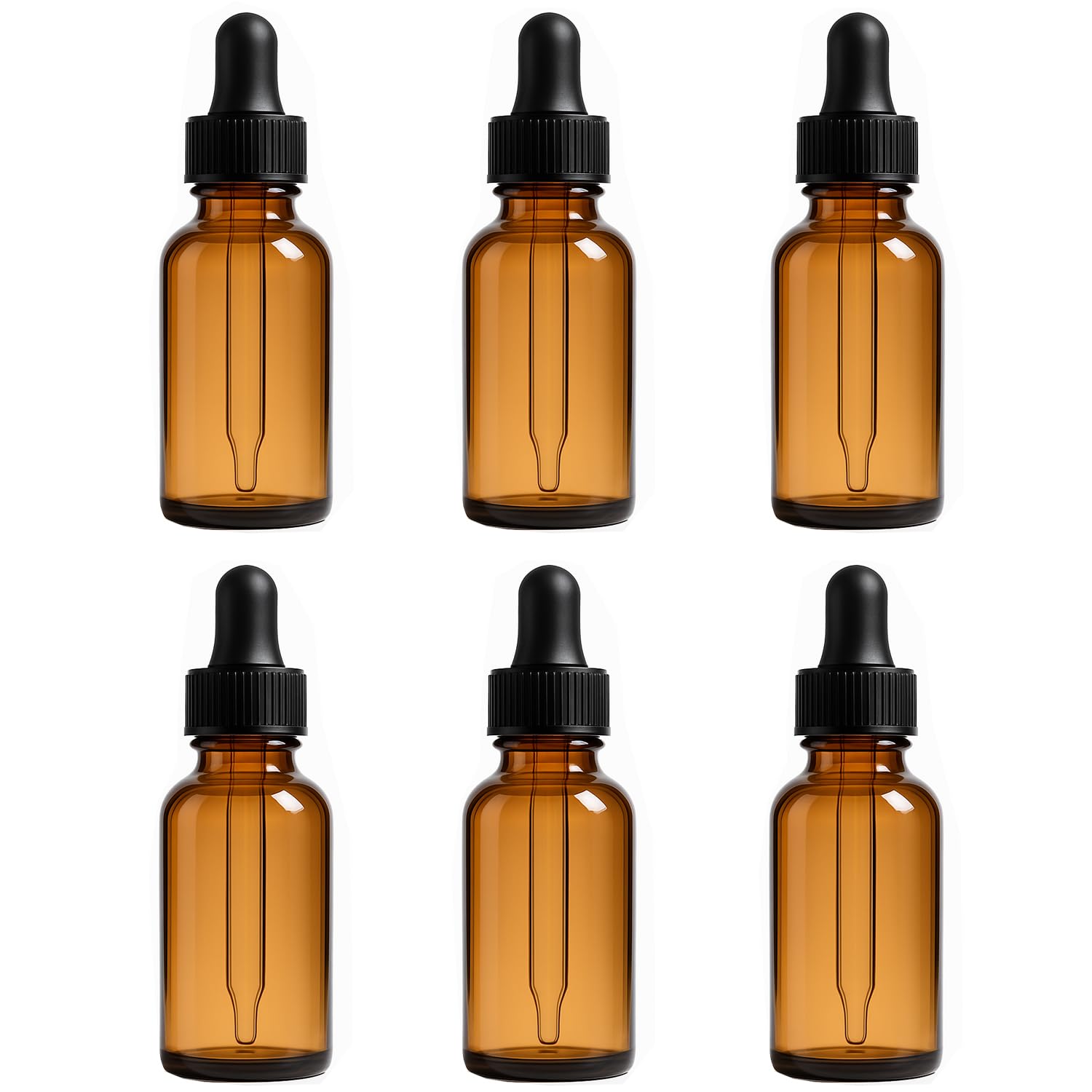6Packs 30ml/1oz Amber Glass Dropper Bottle with Black Pipette Cap Refillable Essential Oil Bottles Empty Glass Serum Bottles for