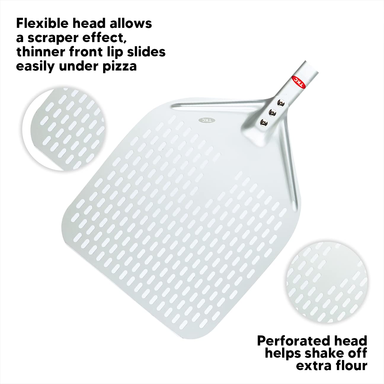 Tkc Perforated Pizza Peel 12 Inch Aluminum Pizza Paddle - Lightweight Pizza Turning Peel Spatula - Compatible With All Ooni Pizz