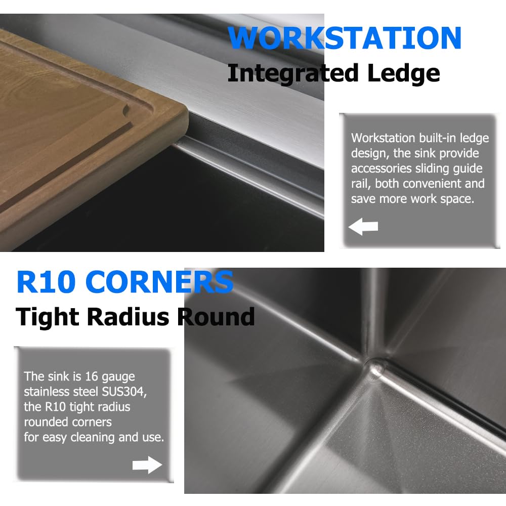 Boomhoze 33 Inch Black Stainless Steel Drop In Kitchen Sink, 33X19 Drop In Kitchen Sink Workstation Single Bowl Kitchen Sink 16