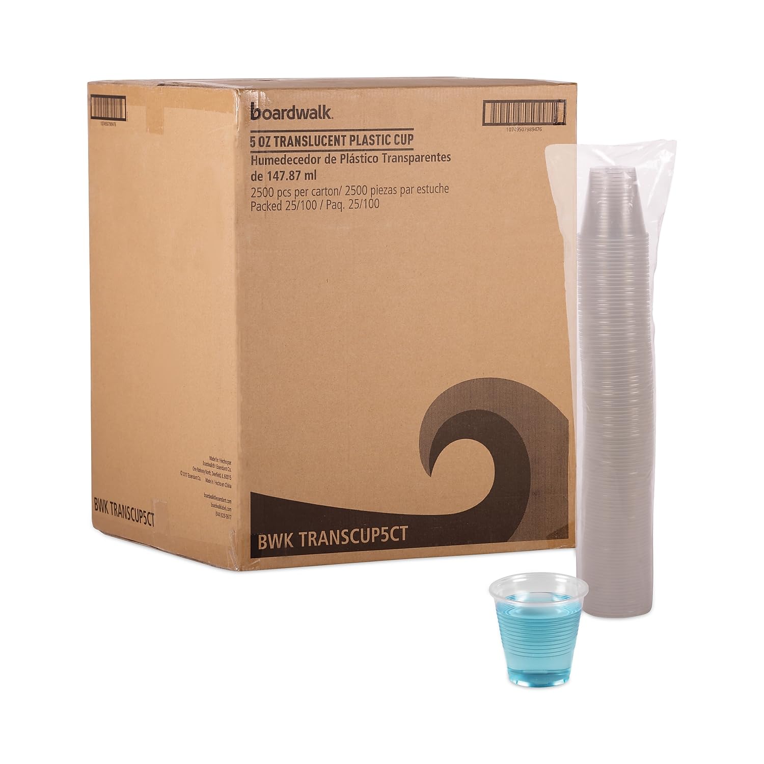 Boardwalk Transcup5Ct Translucent Plastic Cold Cups, 5Oz, 100/Bag, 25 Bags/Carton