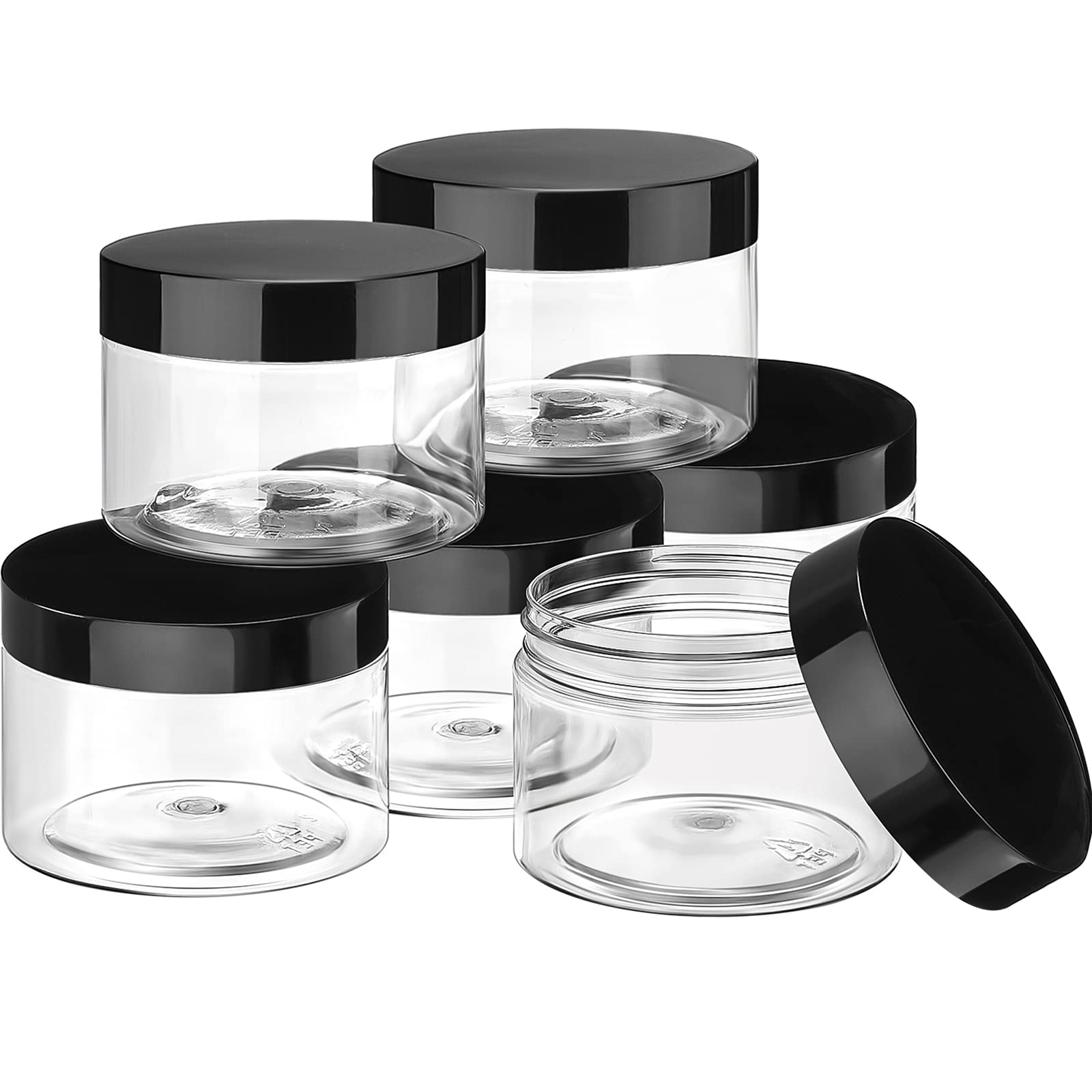 SATINIOR 6 Pack 5 oz Plastic Jars Containers with Lids Wide-mouth Refillable Leakproof Reusable Round Empty Jars for Travel Cosm