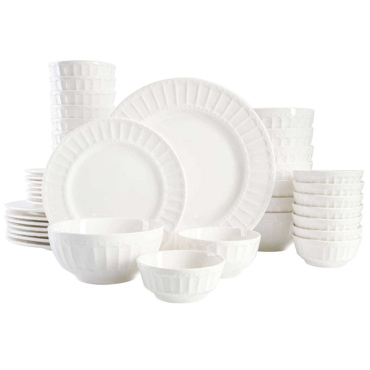 gibson Home Zen Buffet Porcelain Dinnerware Set, Service for 8 (40pcs), White (Embossed)