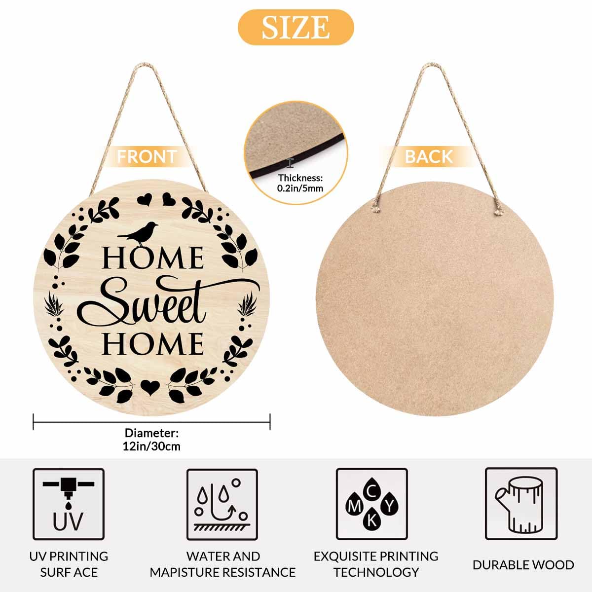 Beabes Welcome Sign Front Door Decoration Home Sweet Home Outdoor Indoor Wall Hanging Decorations 12x12in