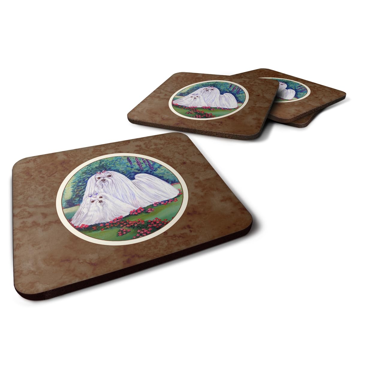 Carolines Treasures Maltese Momma And Puppy Foam Coasters (Set of 4), 3.5, Multicolor