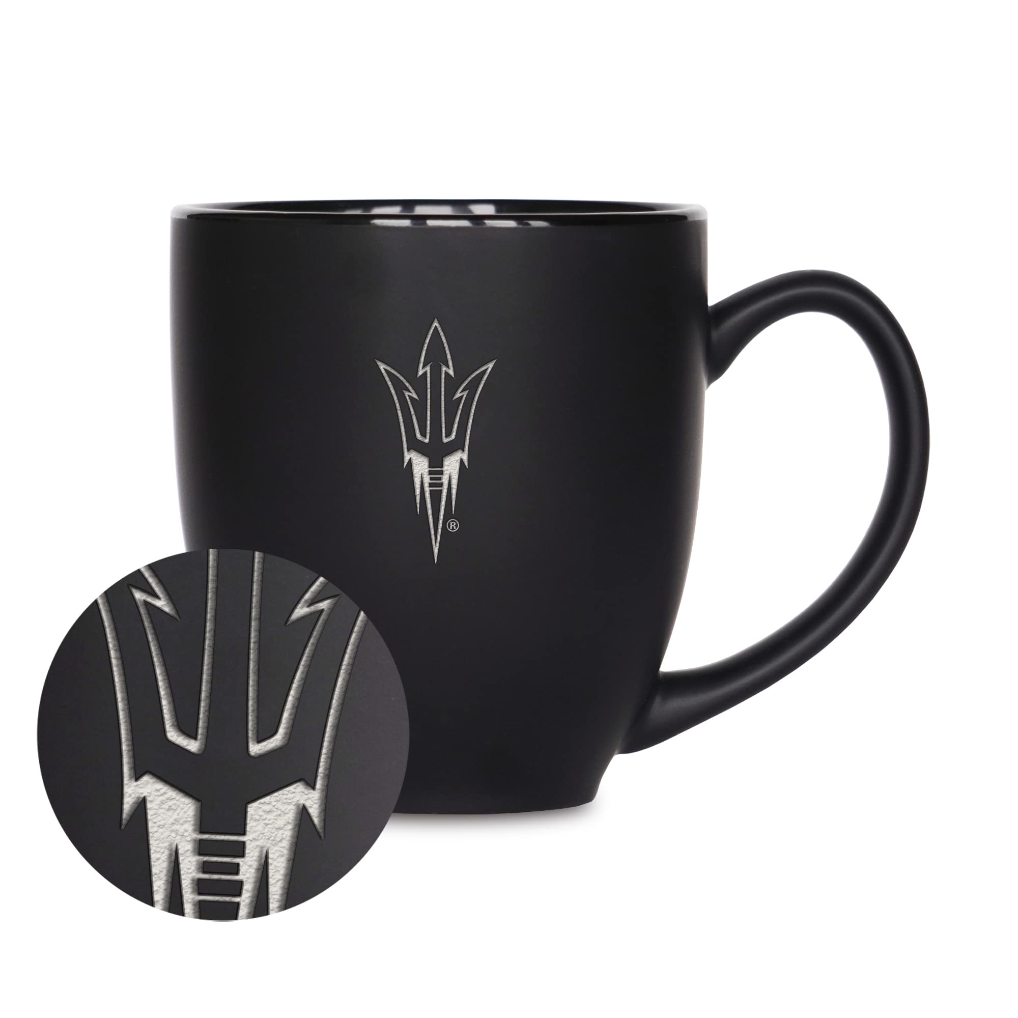Rico Industries NCAA Arizona State Sun Devils - ASU Main 15oz Laser Engraved Matte Black Ceramic Bistro Mug - For Hot or Cold Dr