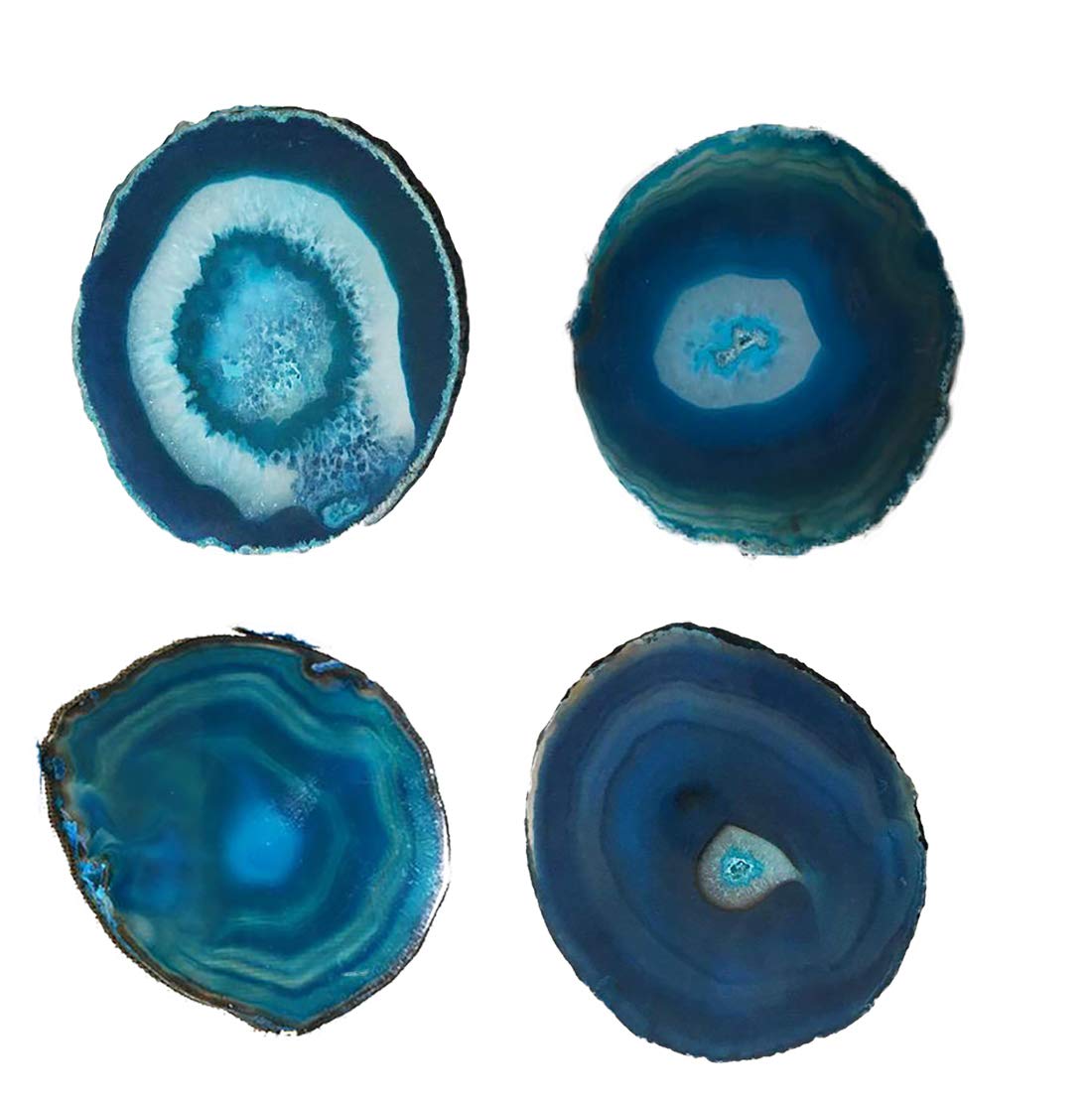 JIC Gem Dyed Teal 3.5-4 Agate Coaster Sliced Natural Agate Coaster for Small Size Cup or Coffee Cup Home Decor with Rubber Bumpe