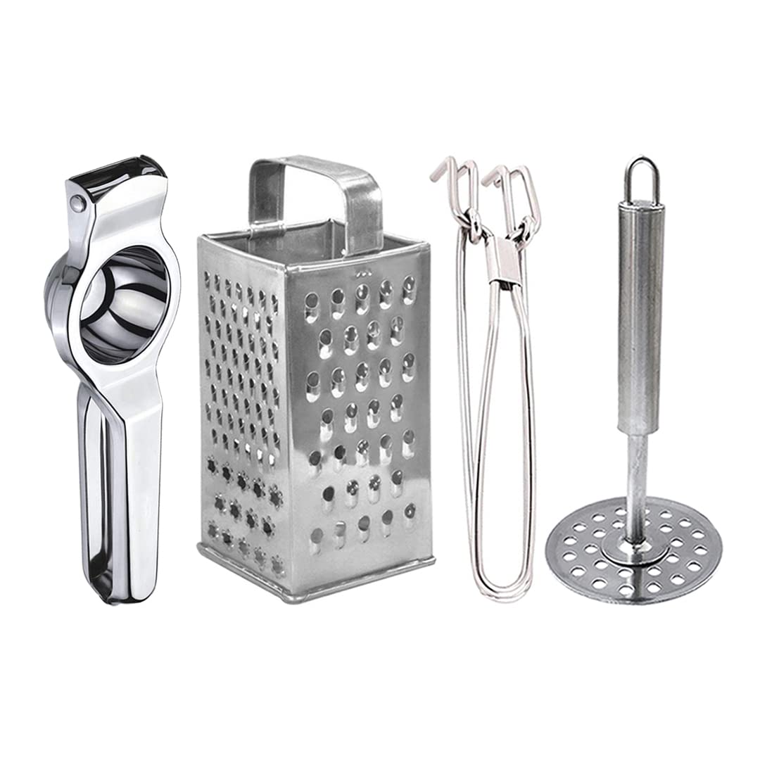 Stainless Steel Lemon Squeezer/Manual Citrus Juicer/Hand Juicer & 8 In 1 Grater/Slicer/Cheese Grater & Pakkad/Utility Tong & Pav