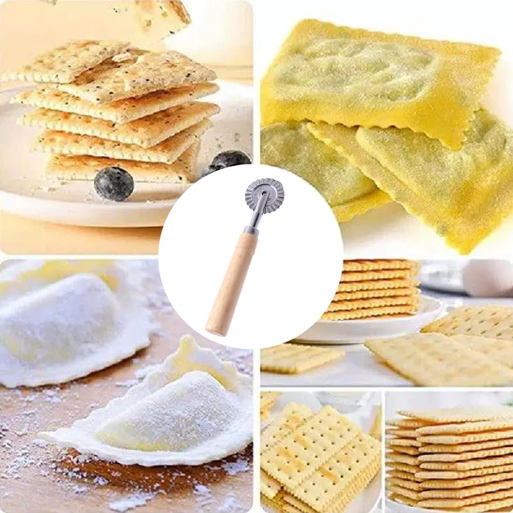 Pastry Wheel Cutter,Pasta Cutter Wheel With Long Wooden Handle,Zinc Alloy Dough Ravioli Cutter Wheel With Roller,Pizza Cutter Wh