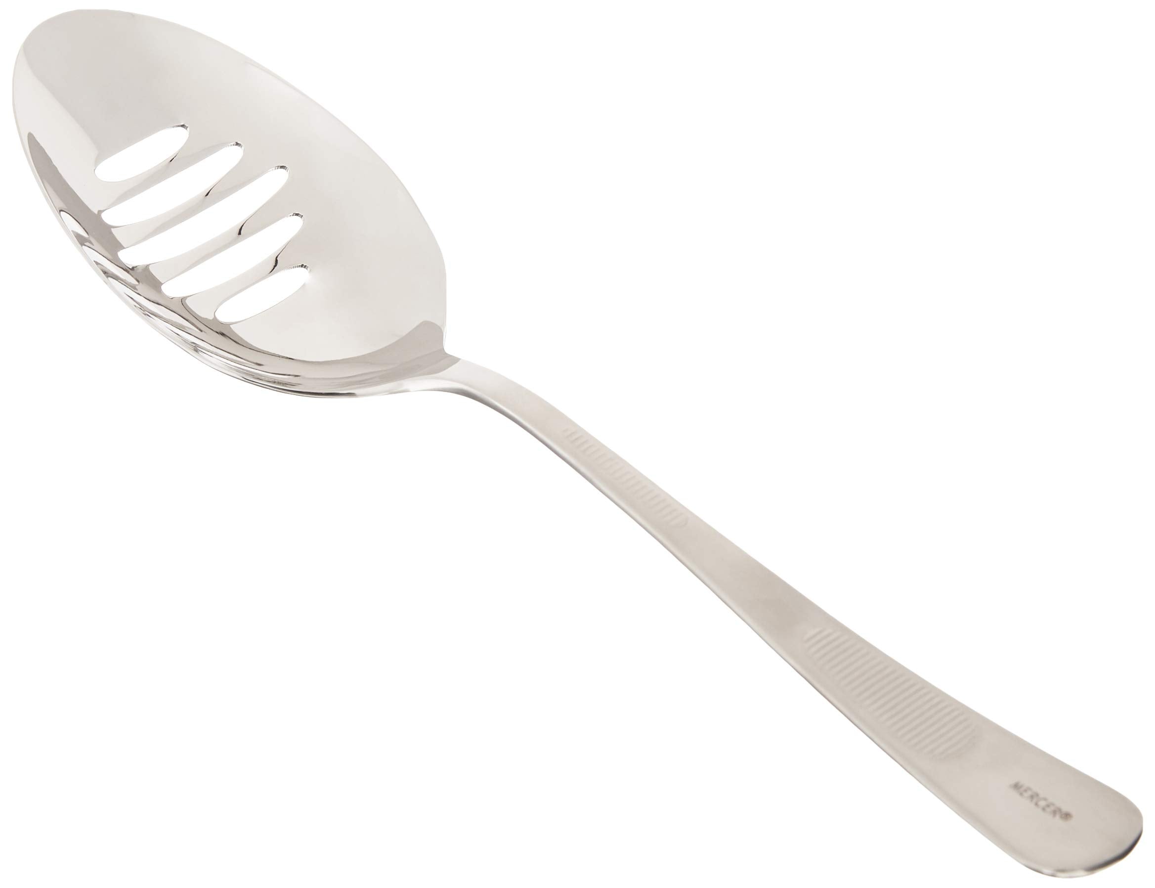 Mercer Culinary 188 Stainless Steel Plating Spoon with Slotted Bowl, 9 Inch, Silver
