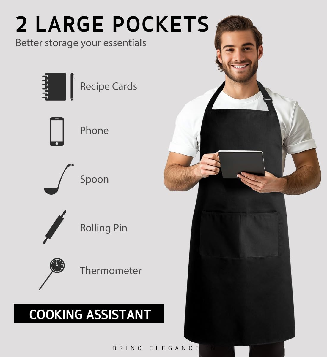 Syntus 2 Pack Adjustable Bib Apron Thicker Version Waterdrop Resistant With 2 Pockets Cooking Kitchen Aprons For Women Men Chef,