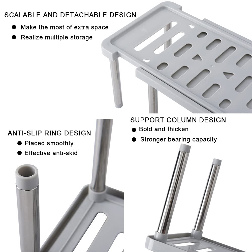 Expandable Cabinet Organizer Shelf, 13.8 x 6.9 x 5.9 in kitchen Cupboard Organizer, Free Standing Spice Rack, Retractable Storag