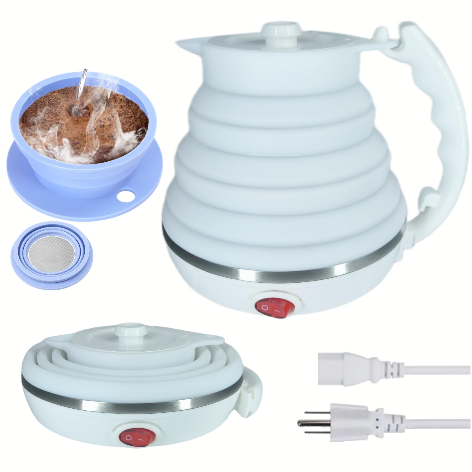 DOFQQG Collapsible Travel Kettle Electric, Travel Electric Tea Kettle Small, Portable Electric Kettle Foldable + Paperless Colla