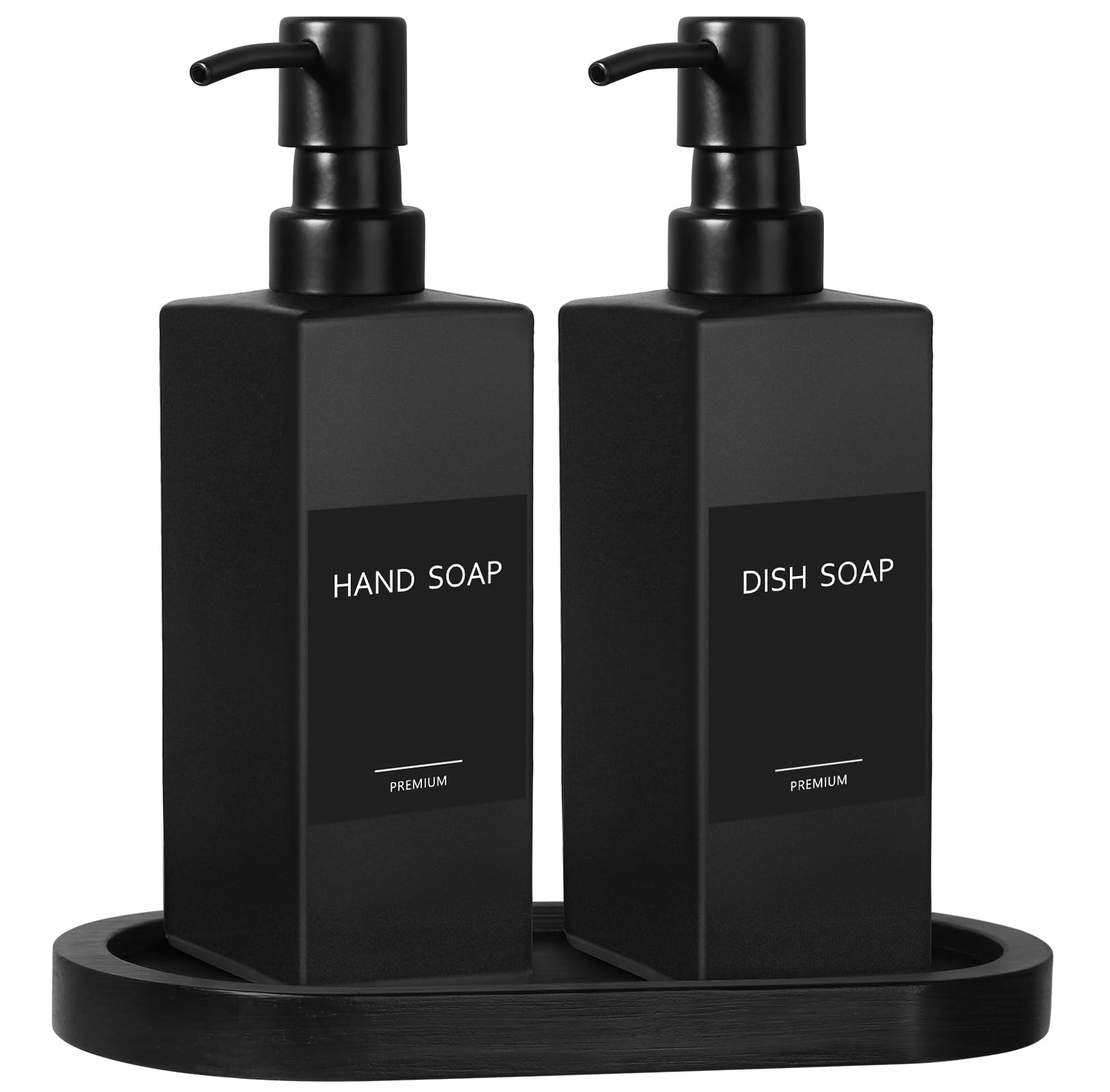 Gmisun Kitchen Soap Dispenser Set, Hand And Dish Soap Dispenser Set, Black Soap Dispenser With Tray, Dish Soap Dispenser For Kit