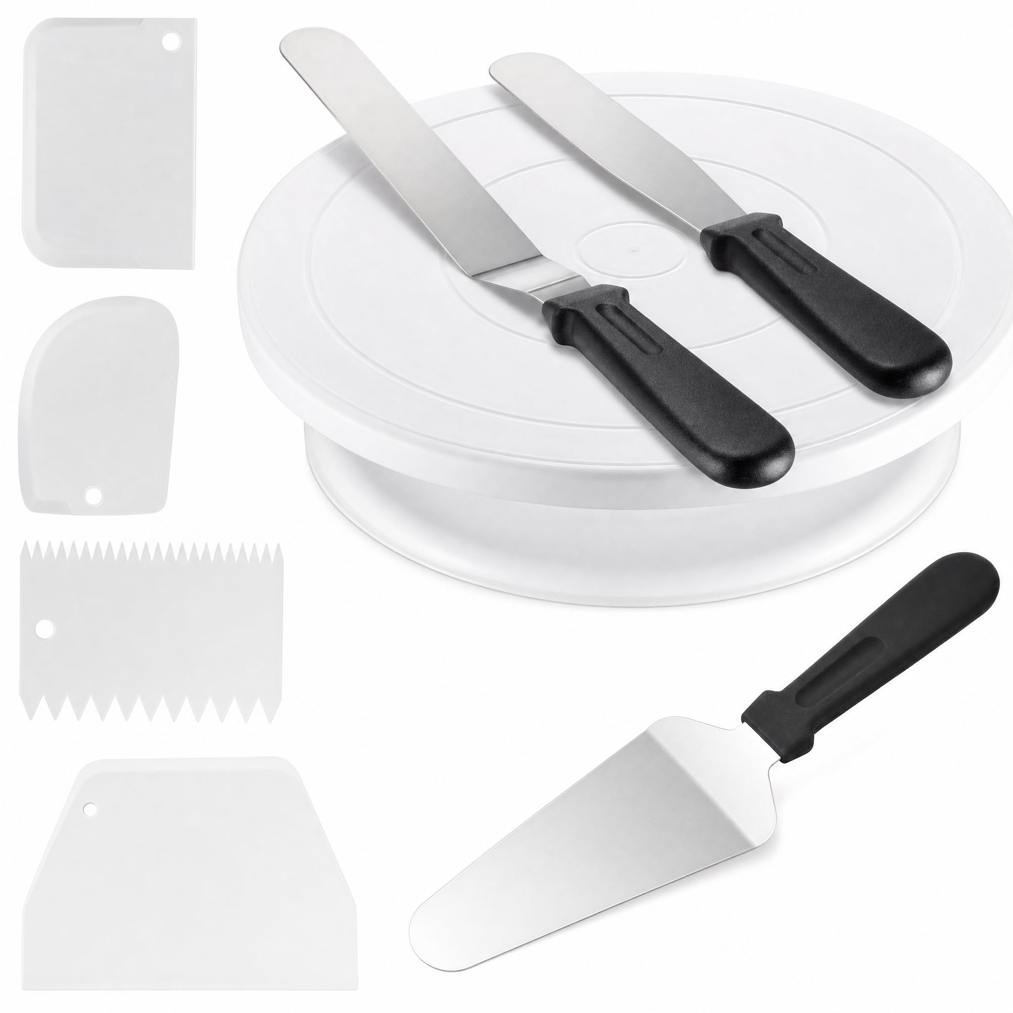 8Piece Cake Decorating Kit with Rotating Cake Turntable, 3 Frosting Spatulas & 4 Icing Smoothers, Cake Decorating Supplies for 