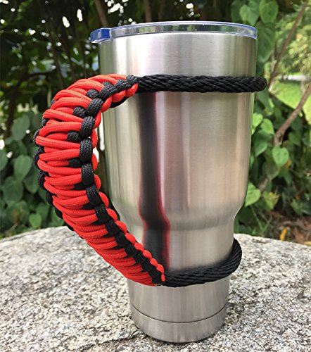 Moce Handmade Paracord Handle For Yeti/Rtic/Ozark Trail Rambler 30 Oz Tumbler. Red/Black