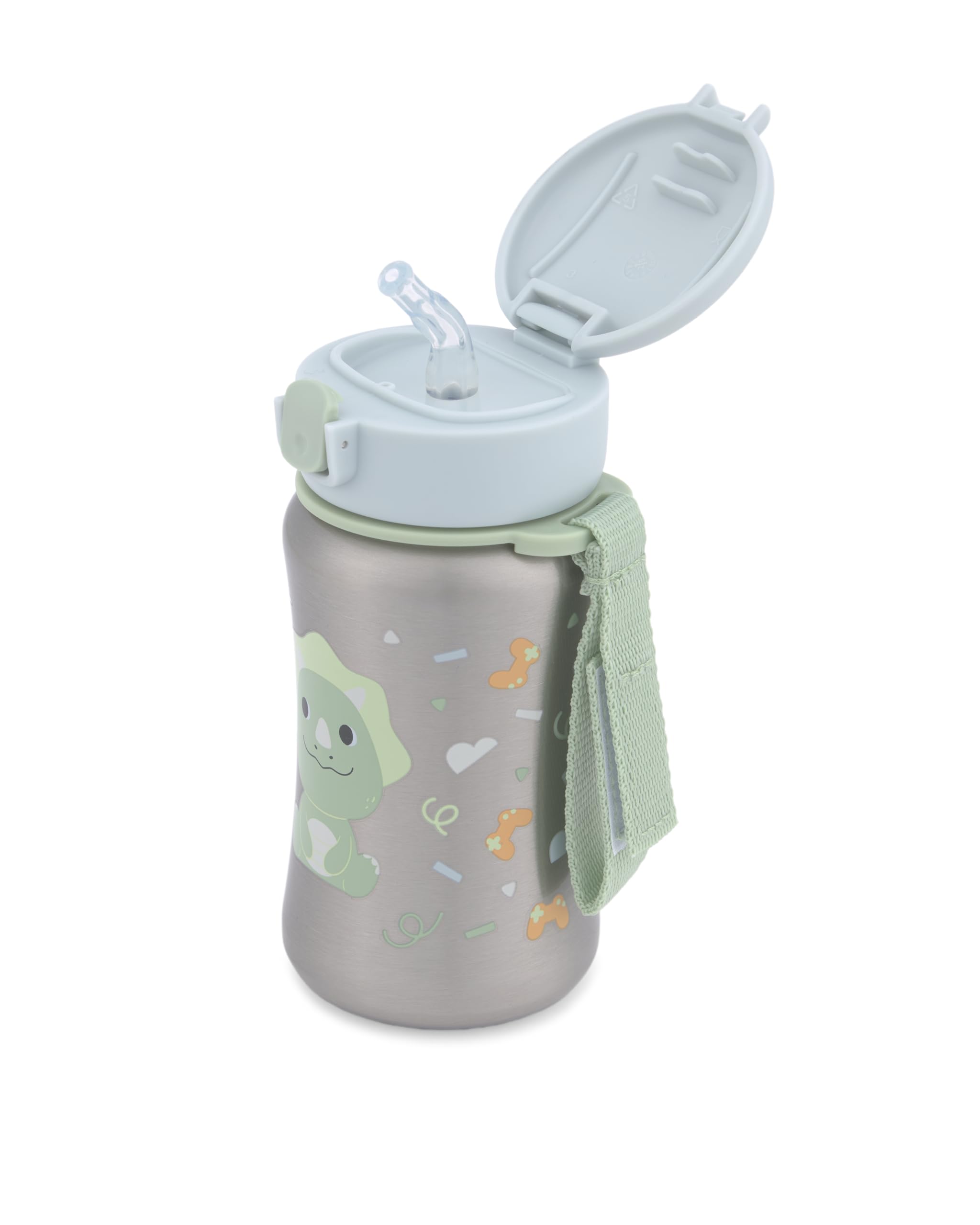Skip Hop Toddler Sippy Cup with Straw, BPA-Free, Holds 12 oz. Stainless Steel Straw Bottle, Besties Squad, Dino
