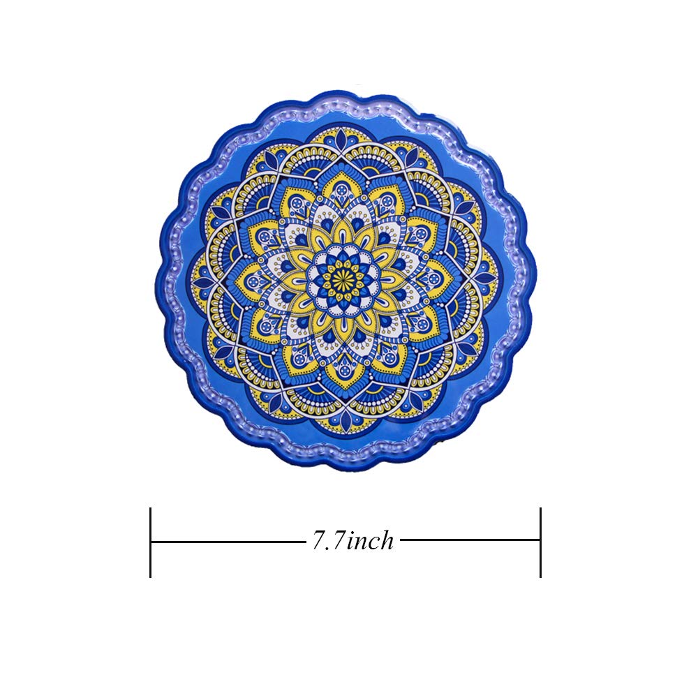 Arly Wipeable Hardboard Blue Trivets Mat For Heat Pot, Decor Cork Backed Insulation Pads With Mandala Style,Round 7.7 Inch Set O