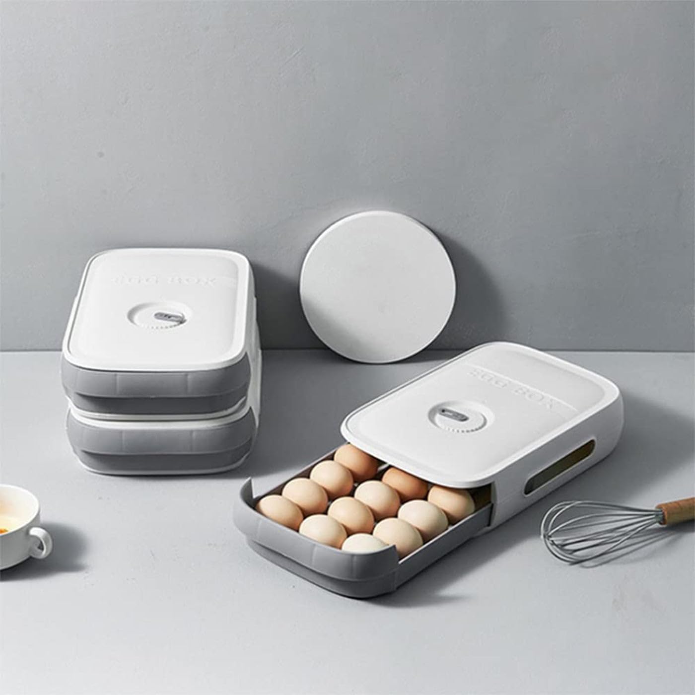 Oblivion Egg Storage Box  Plastic Drawer Fridge Organizer, Stackable Refrigerator Keeper, Covered Holder For Pantry, Clear Cont