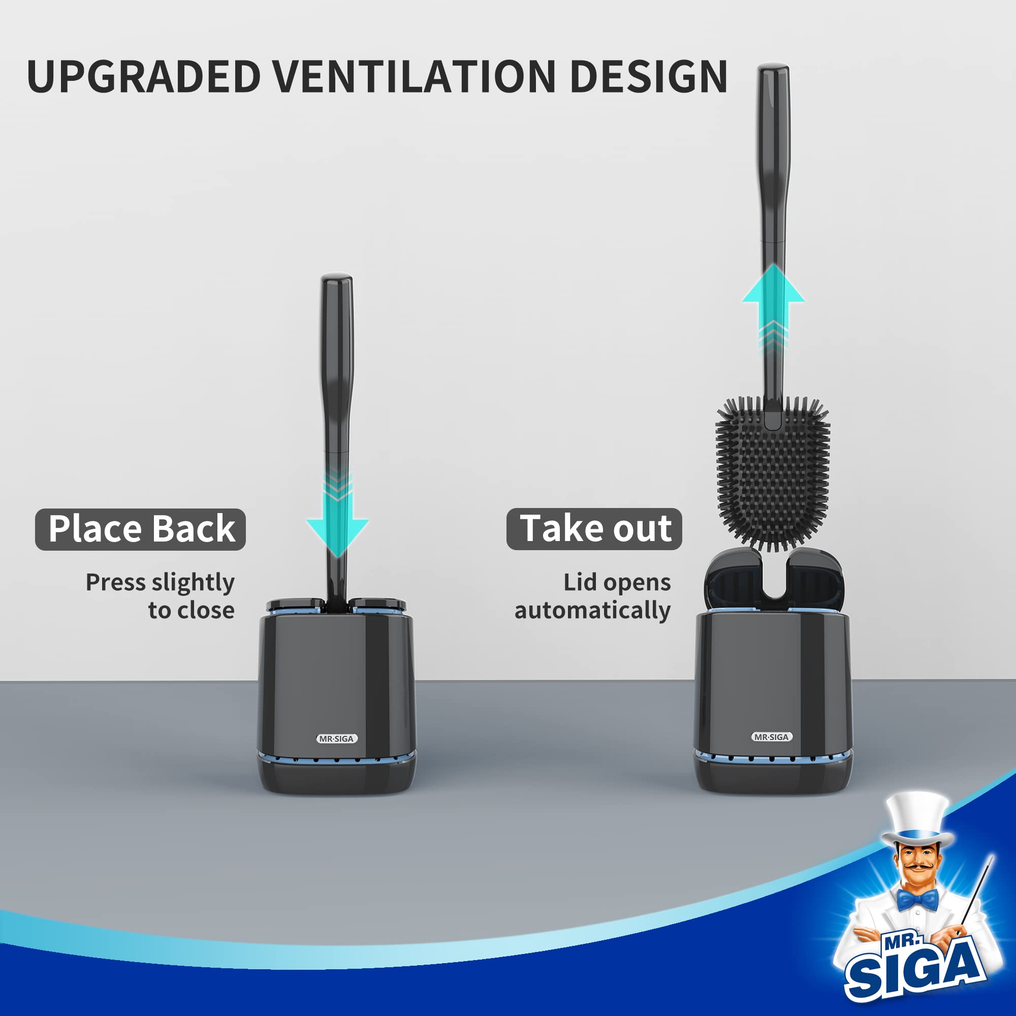 Mrsiga Toilet Bowl Brush And Holder, Durable And Flexible Bristles, Wall Mounted Toilet Brush For Bathroom Cleaning, Black, 1 Pa