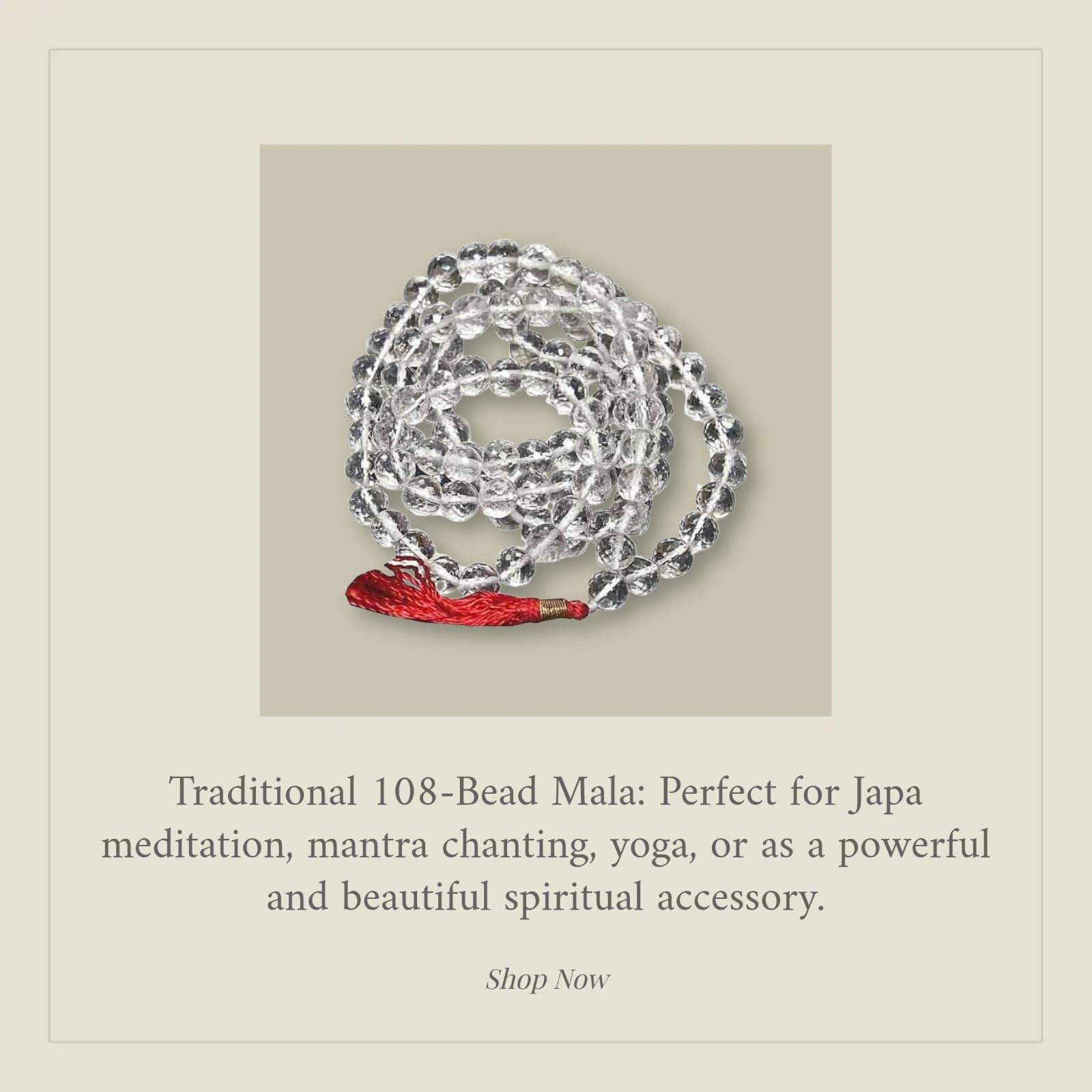 aldomin Natural Energize Clear Quartz (Sphatik) 108 Bead Healing Crystal Rosary,Necklace, Mala (Bead Size 6 MM)