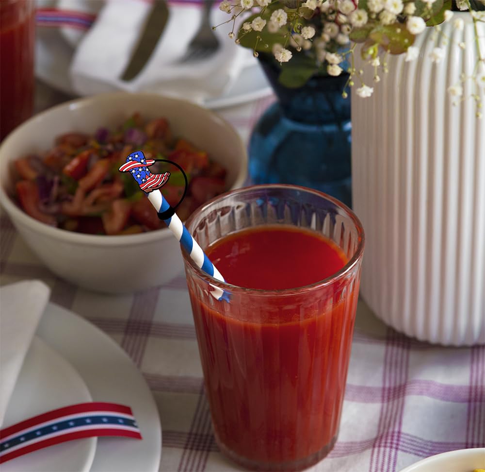 12Pcs 4Th Of July Decorations Patriotic Straw Cover Cap For Tumblers Accessories American Flag Straw Topper Reusable Silicone Dr