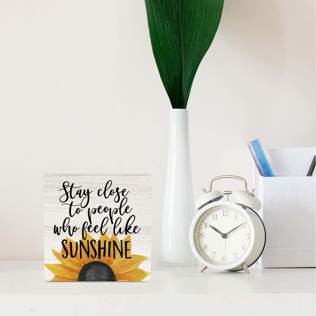 Farmhouse Sunshine Sunflower Wooden Box Sign Rustic Country Sunflower Box Sign Wood Sign Decor Summer Square Wood Sign Home Desk