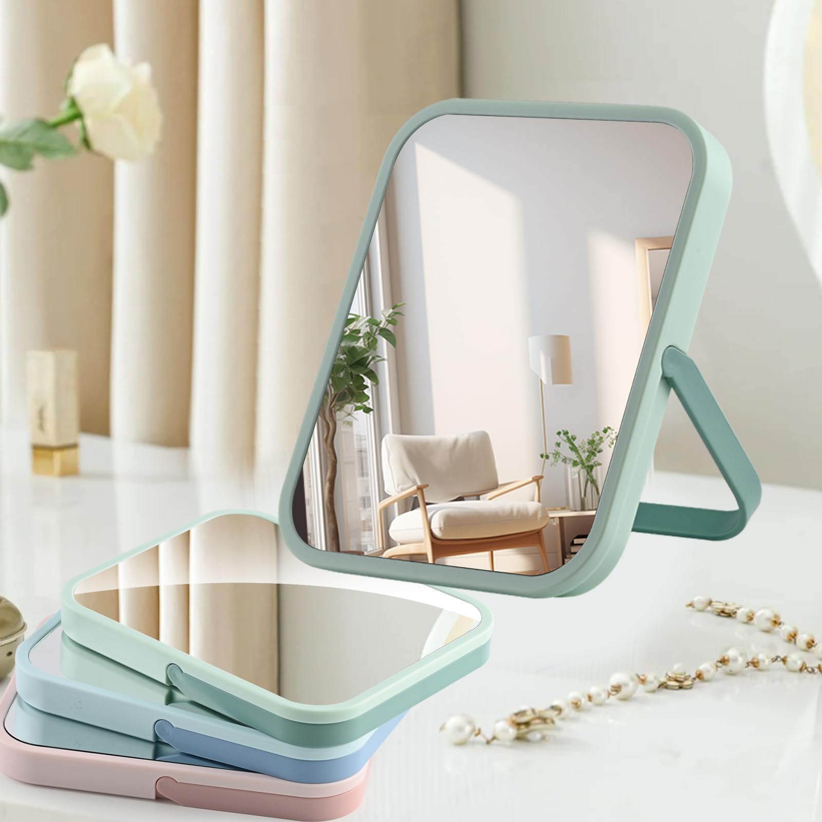 Tooackl Tabletop Vanity Makeup Mirror, Small Hanging Travel Mirror, Portable Folding Mirror With Stand,Magnetic Locker Mirror, F