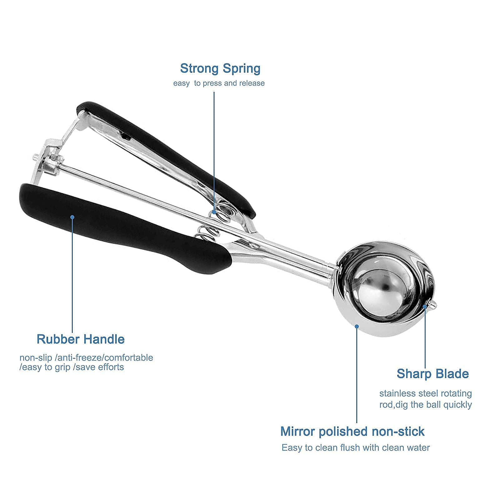 Ice Cream Cookie Scoop For Baking Set Of 3, Melon Baller Scoop Anti-Freeze Handle Stainless Steel Scooper With Trigger, Cupcake