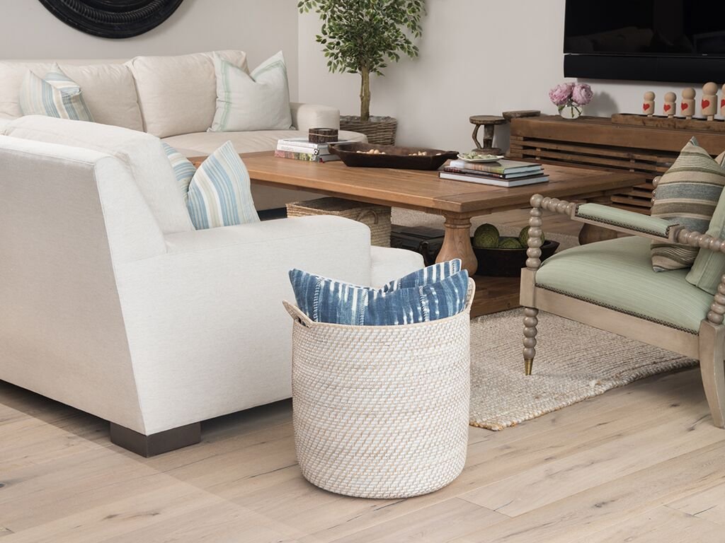 Kouboo Laguna Round Ear Handles, White-Wash Rattan Storage Basket