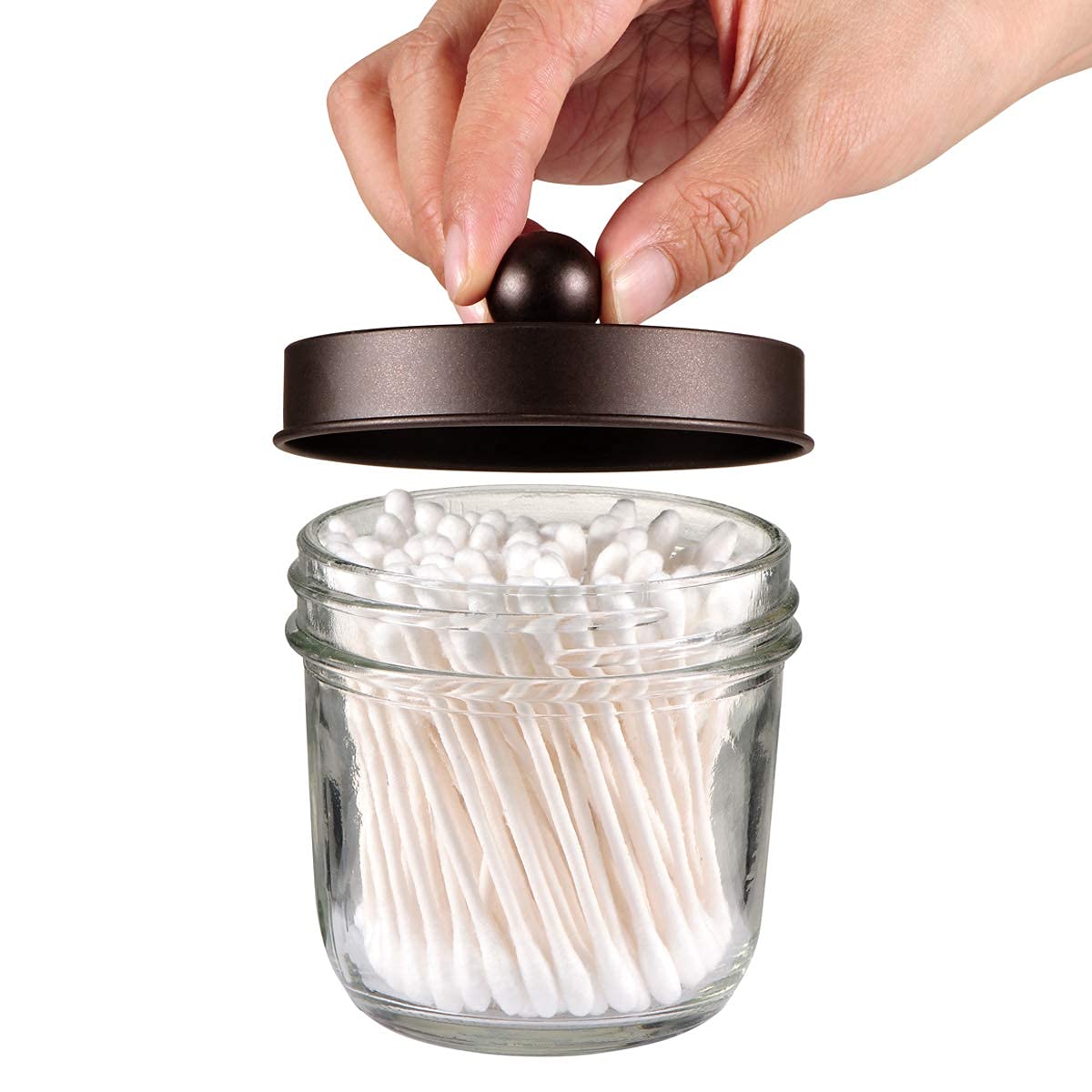 Amolliar Mason Jar Bathroom Accessories Set(4 Pack) -Bronze-Lotion Soap Dispenser&Qtip Holder Set&Toothbrush Holder-Rustic Farmhouse Decor Apothecary Jar Bathroom Countertop Vanity Organize (Bronze)