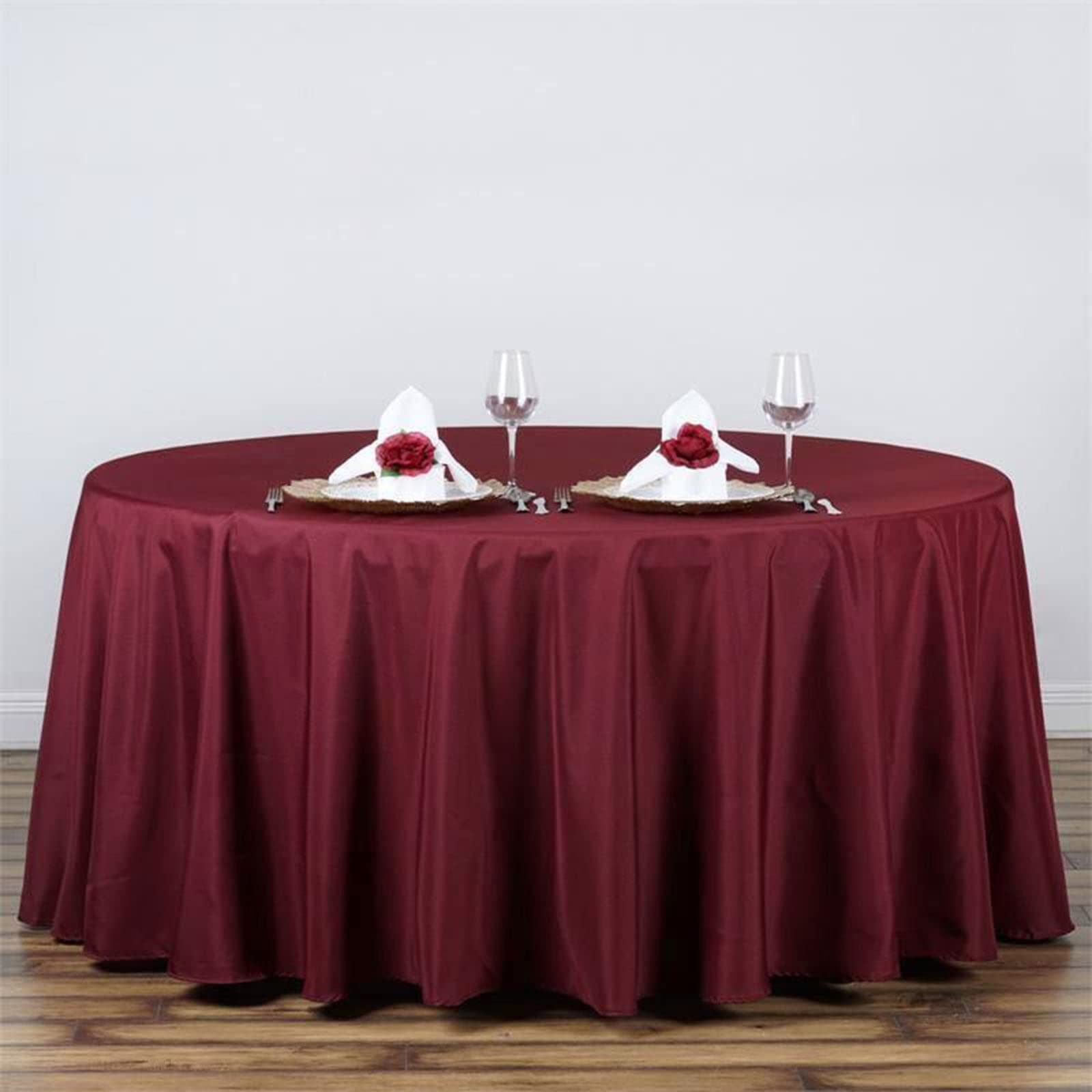Efavormart 120'' Wholesale Round Tablecloth Polyester Round Table Linens For Wedding Party Banquet Restaurant - Burgundy