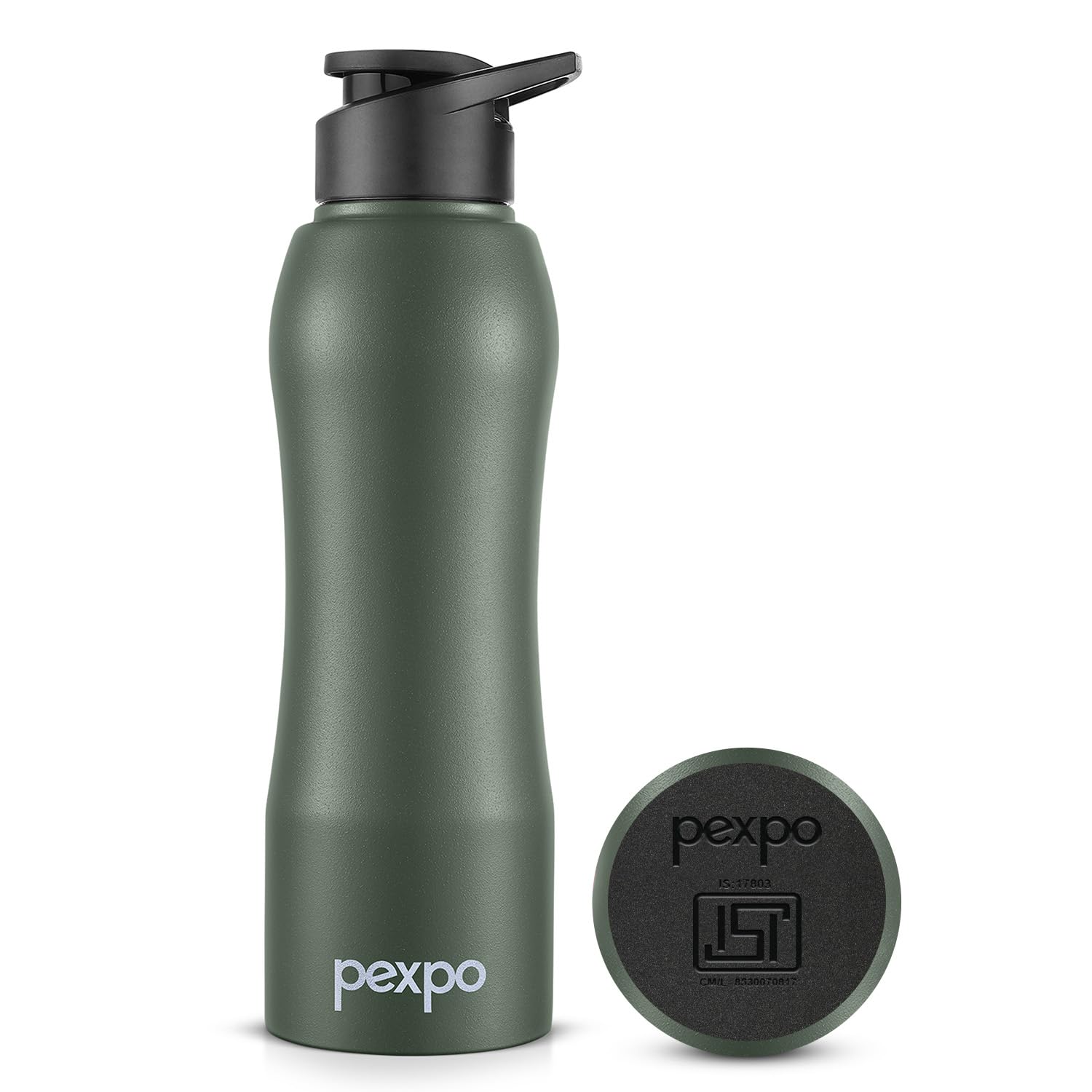 Pexpo Bistro Pro Isi Certified Stainless Steel Fridge Cooling/Sports Sipper Water Bottle 1000Ml, Military Green|Single Wall | Ho