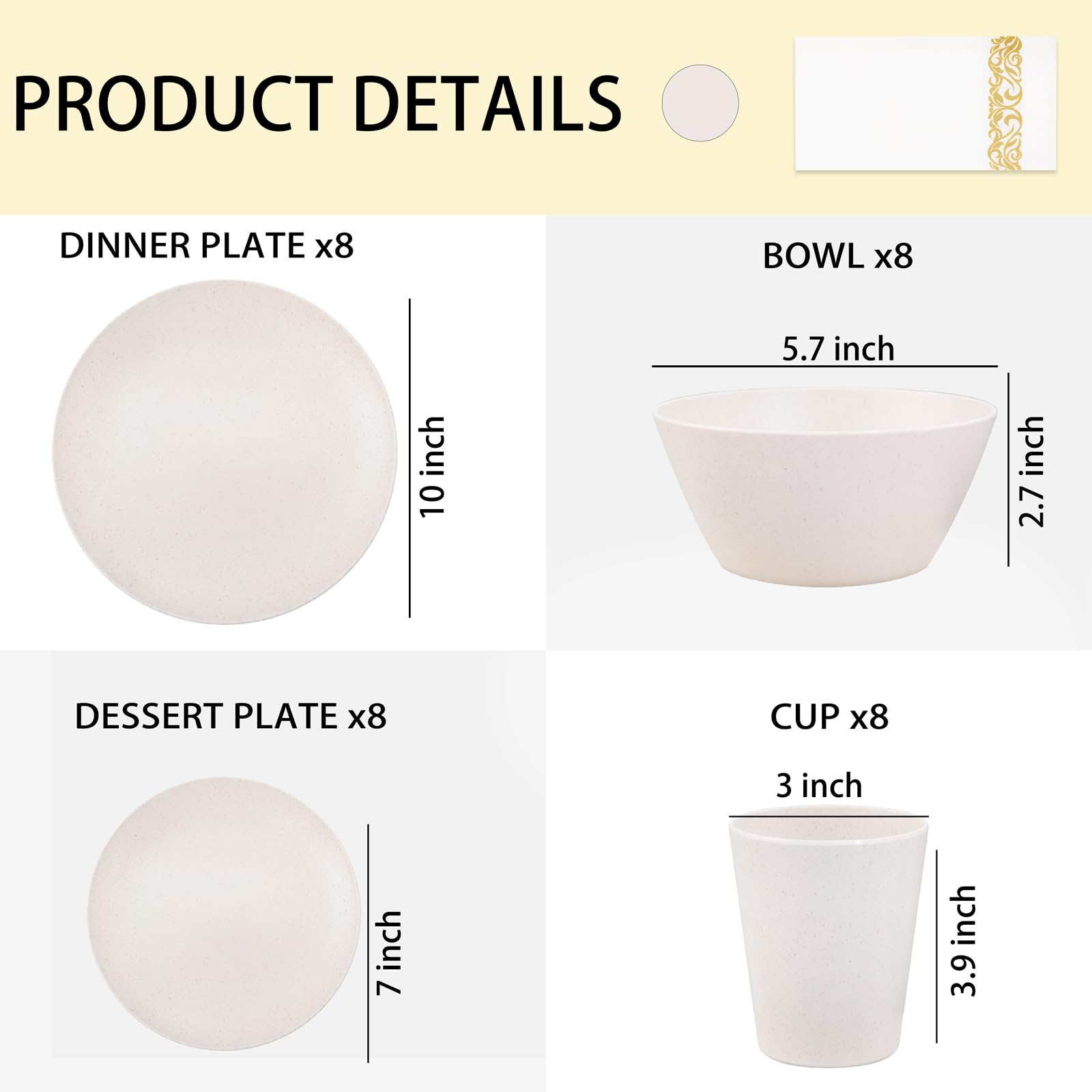 Supernal 32Pcs Wheat Straw Dinnerware Sets With 25Pcs Gold Napkins,Plates And Bowls Sets,Beige Plastic Dinnerware Sets Dish Set