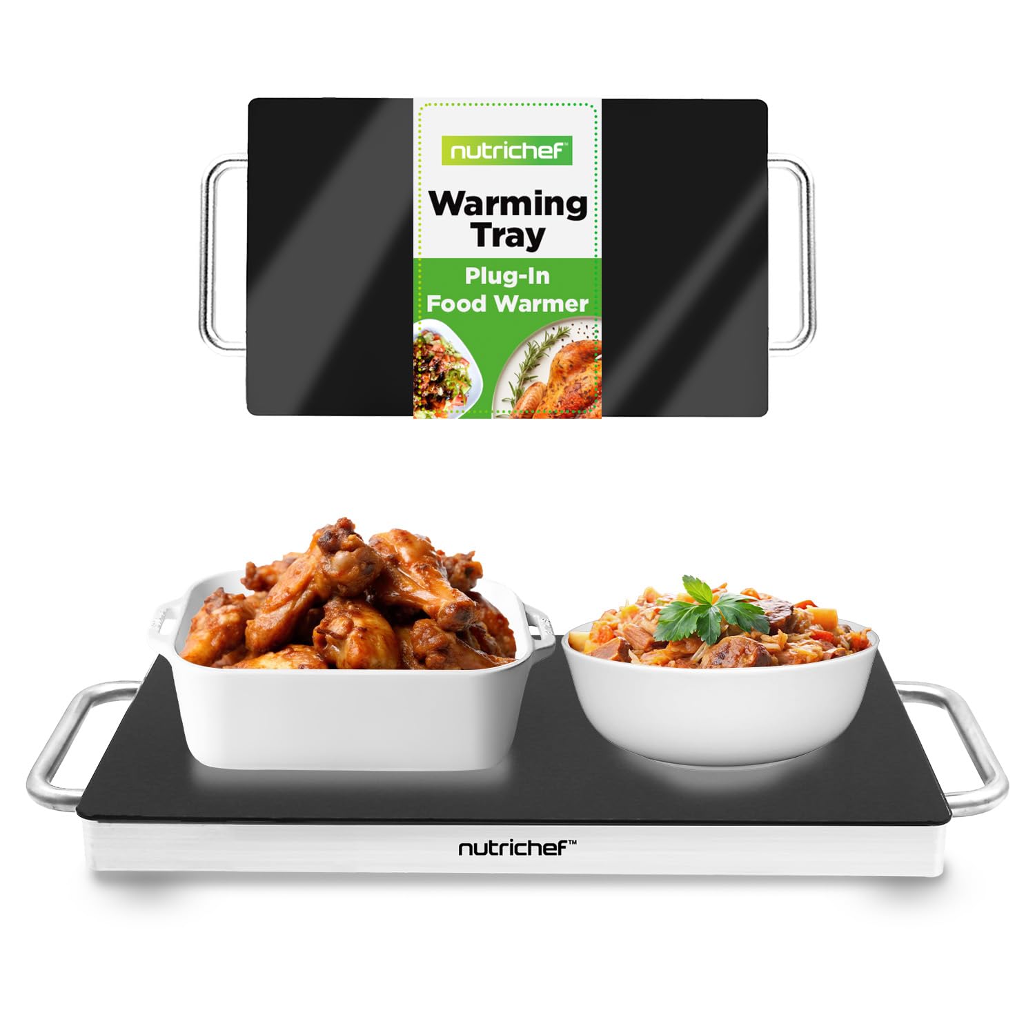 Nutrichef Electric Hot Plate Tray Dish Warmer with Black Glass Top | Ideal for Home, Buffet, Parties, Kitchen & Dinners | Portab