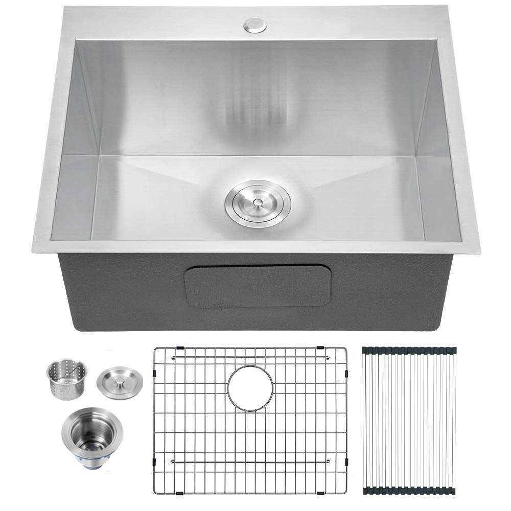 Lordear Drop In Laundry Sink 22X22X12 Deep Utility Sink Drop-In Topmount Single Bowl Sink 16 Gauge Stainless Steel Laundry Room