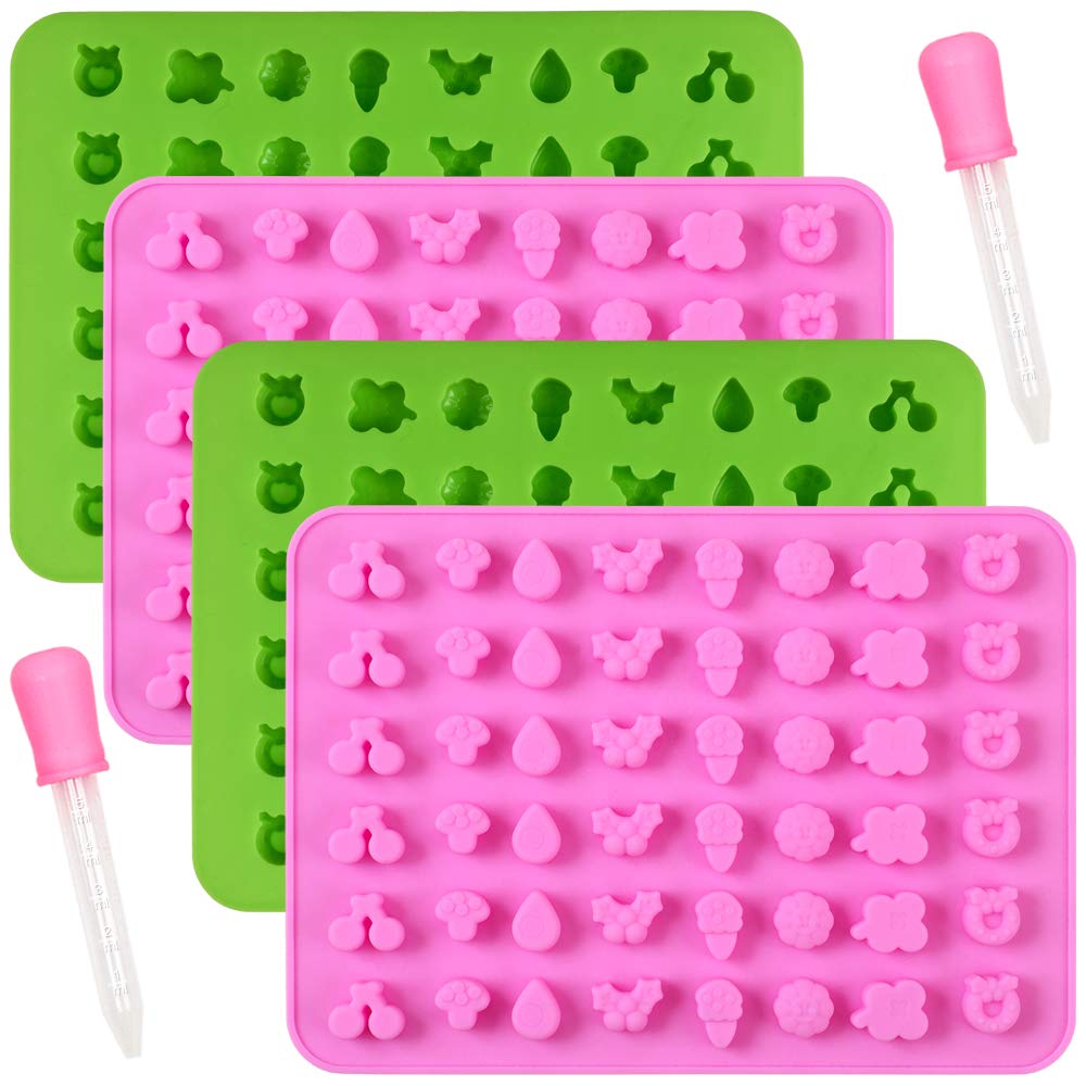 Cozihom Fruits And Plants Silicone Gummy Molds, Chocolate Candy Mold With 2 Droppers, Food Grade Silicone, 4 Pcs