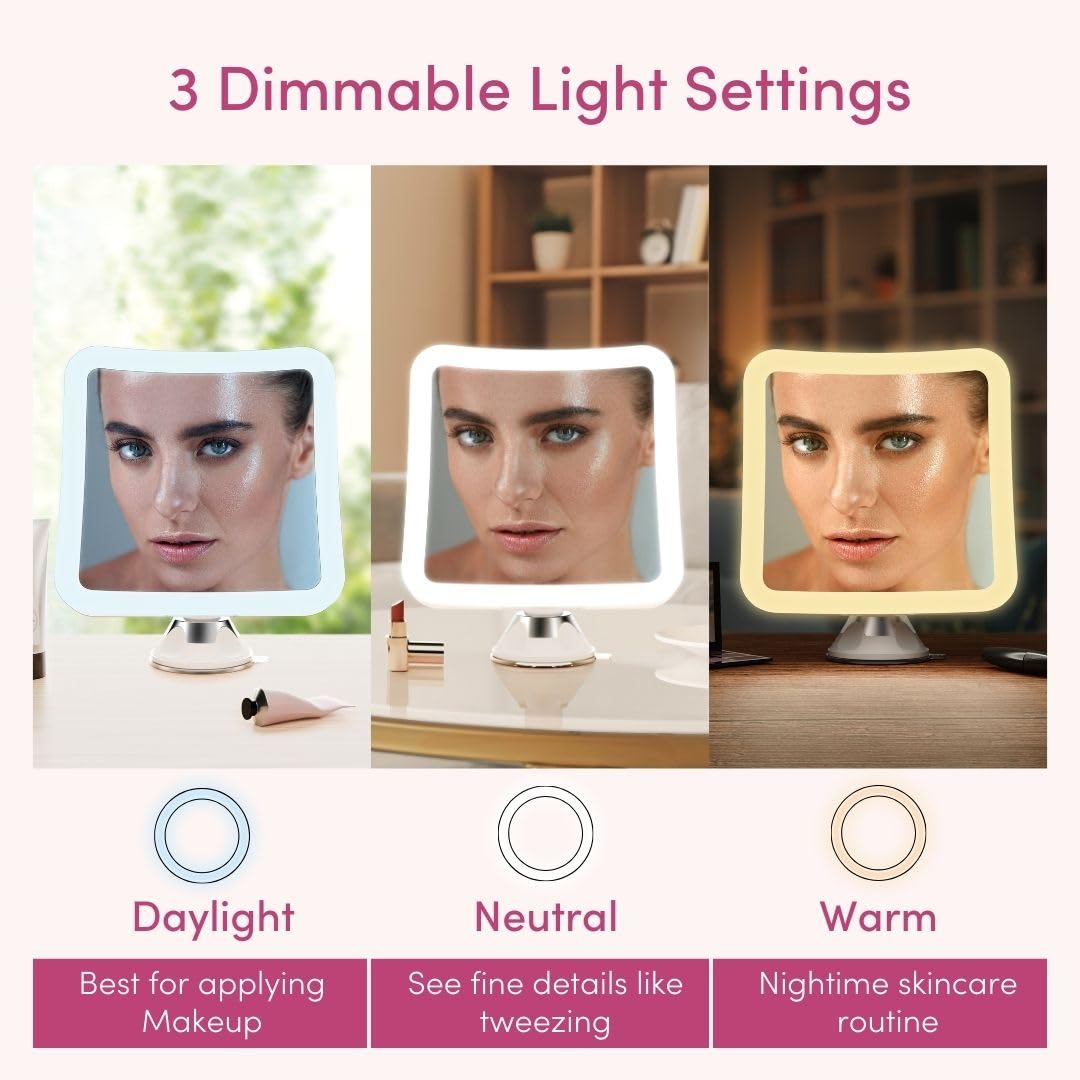 Fancii 20X Magnifying Makeup Mirror With Led Lights, Rechargeable, High Zoom | 7-Inch Large Lighted Travel Mirror For Vanity And