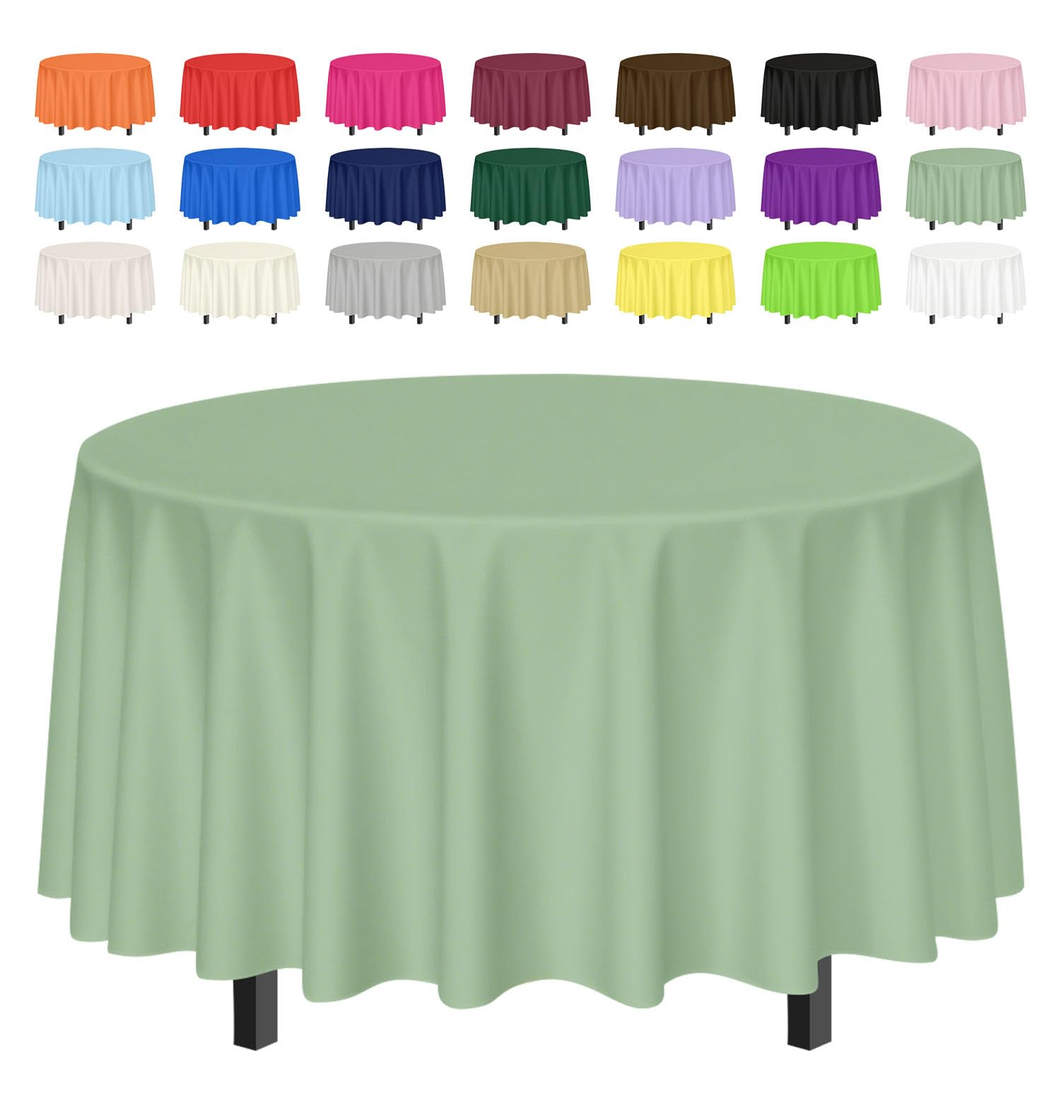 SietDESEO 3 Pack Sage Green Tablecloth Round 84 x 84 Plastic Table Cover Waterproof Sage Table Cloth Disposable for Wedding Birt