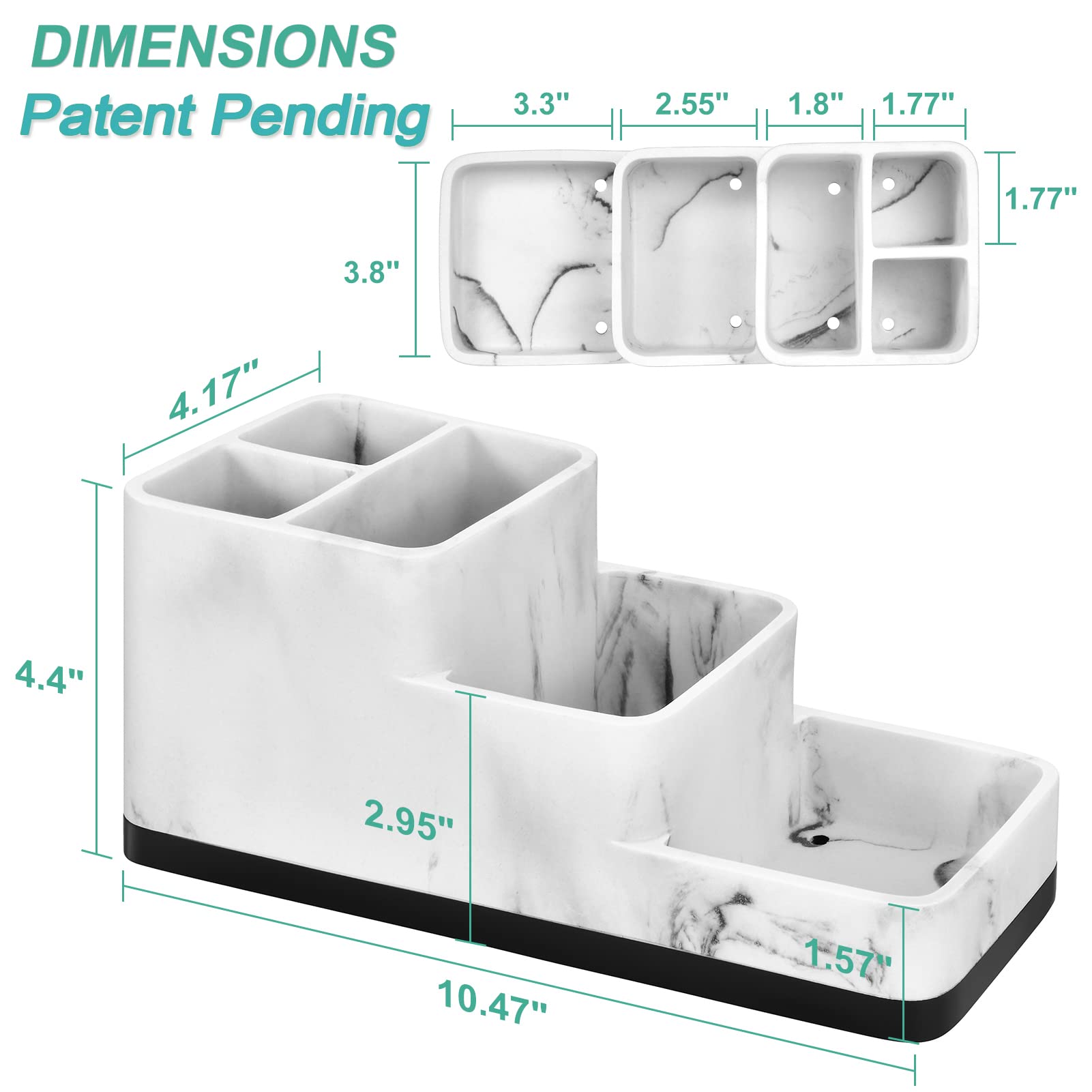 VITVITI Toothbrush Holder for Bathroom  Bathroom Organizer Countertop  5 Compartment Bathroom Accessories Storage for Toothpaste/Vanity Counter  White Resin of Marble Color