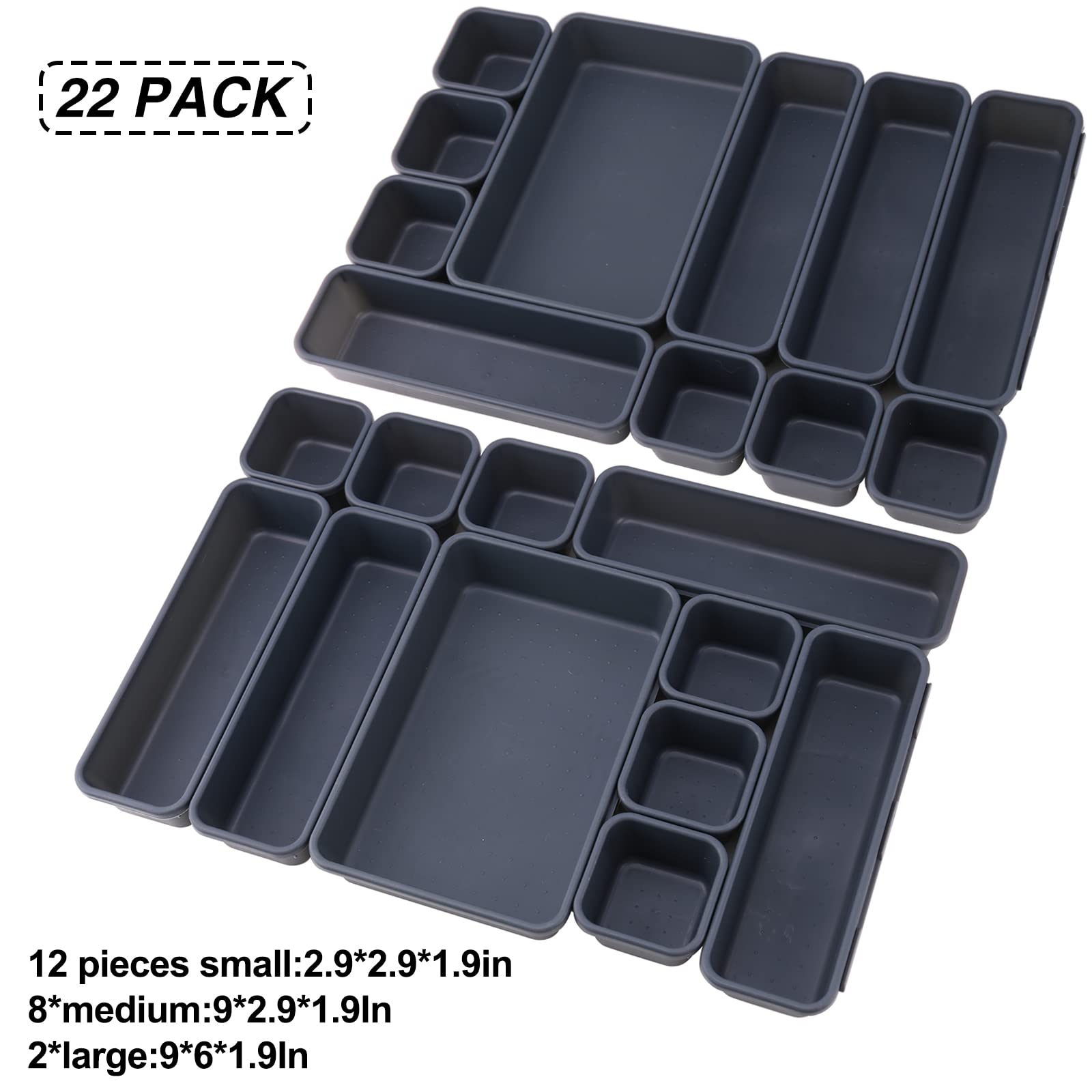 KeFanta 22 Pack Desk Drawer Organizers,Interlocking Junk Drawer and Storage with 3 Sizes, Tray Organizer for Office,Bathroom,Kit