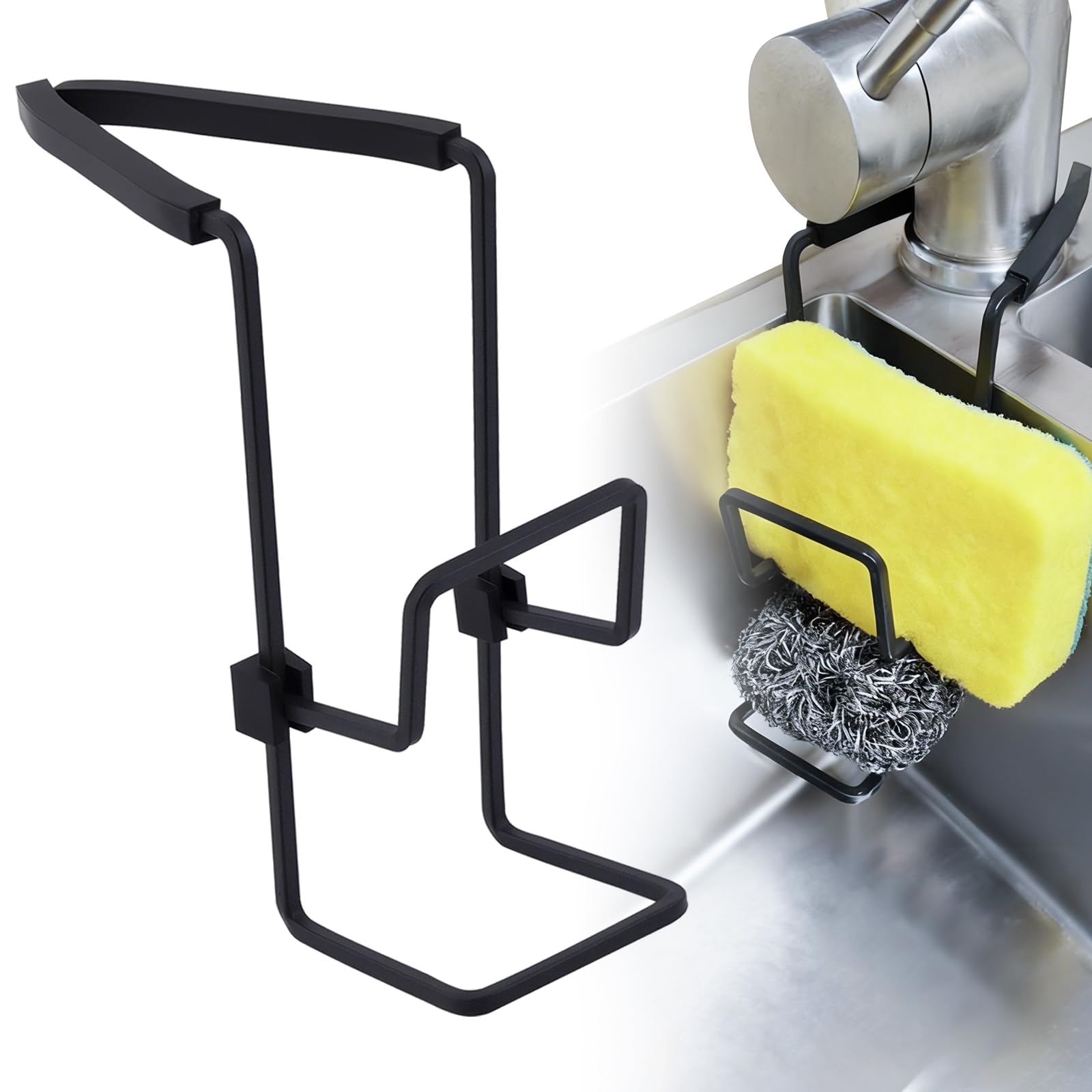 Sink Sponge Holder  Metal Kitchen Sink Faucet Organizer for Sponges, Brushes and Cleaning Tools, Faucet Sponge Holder Hanging F