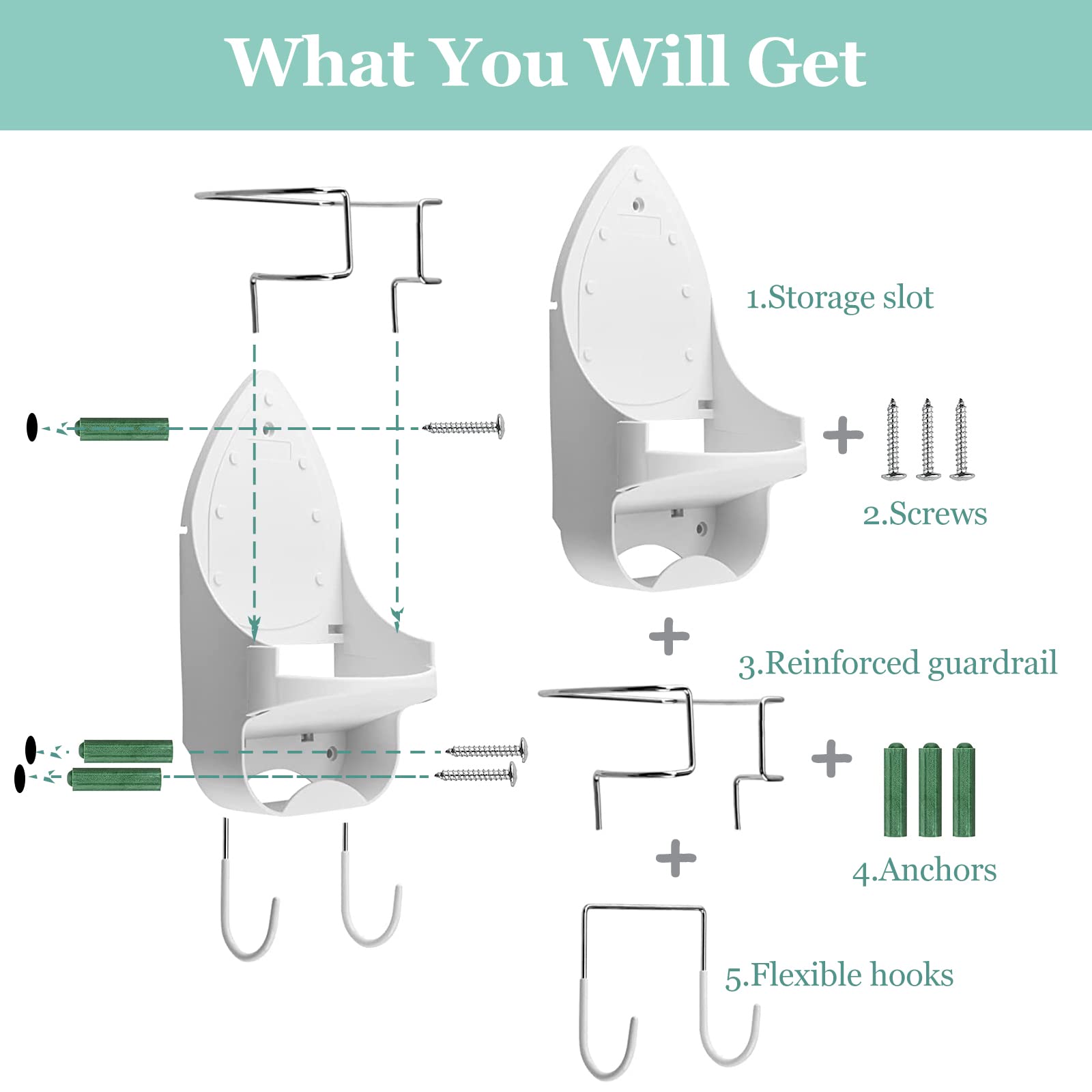Iron Board Hanger Wall Mount Electric Iron Holder Iron And Ironing Board Storage Organizer Shelf With Removable Hooks For Househ